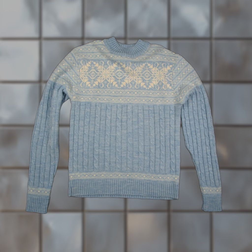 VINTAGE Jantzen Sweater Women M Blue Fair Isle Cable Knit Pullover 90s Crew Neck