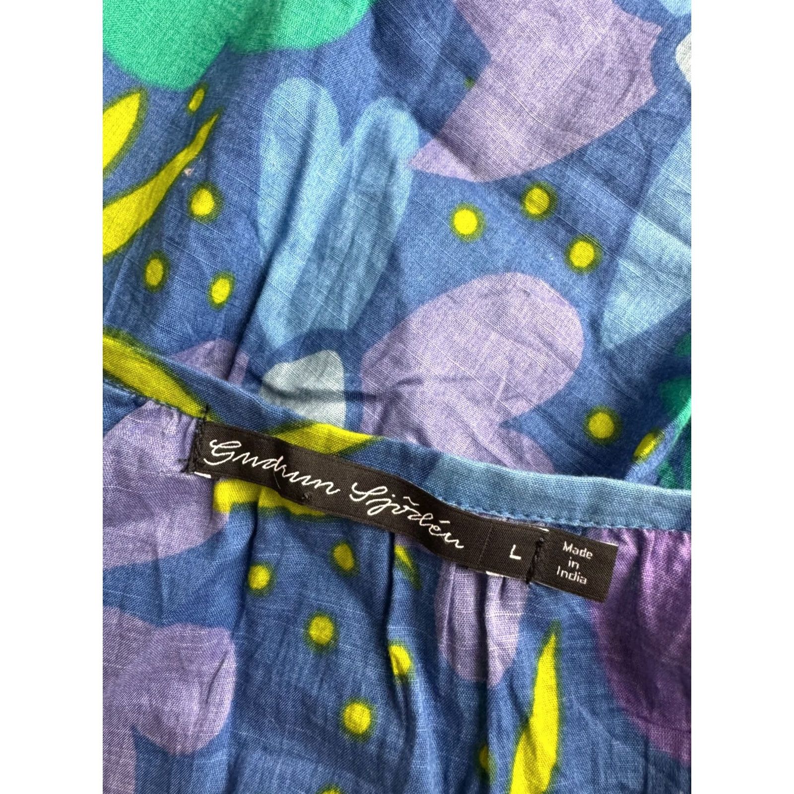 Vintage Gudrun Sjoden Blouse Tunic Women Floral Blue L Size 3/4 Sleeve Round Neck Cotton Viscose Boho Vintage no N/A Size L / US 10 / IT 46 - 3 Thumbnail