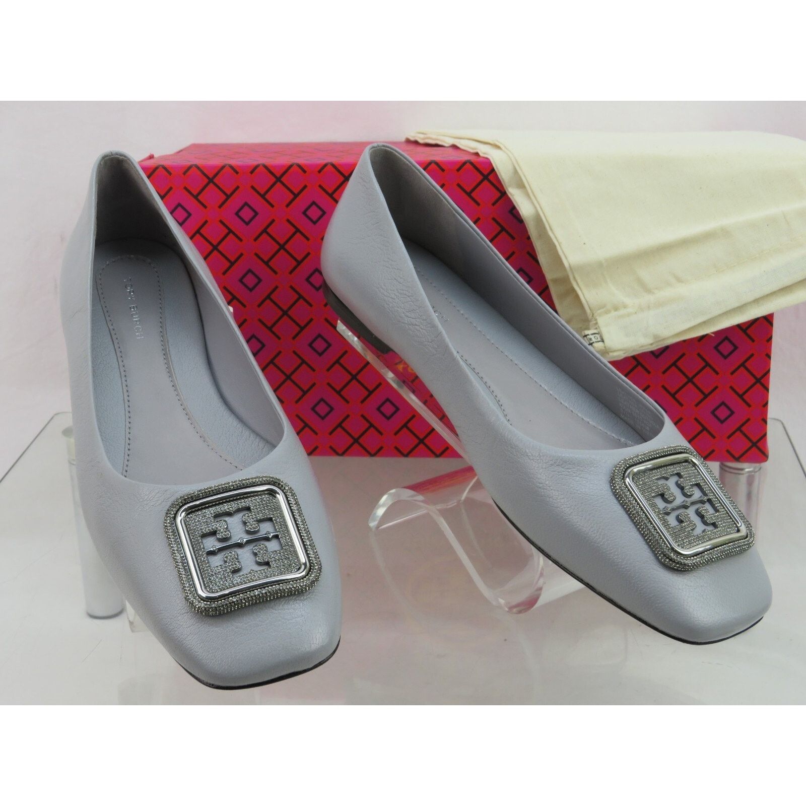 Tory Burch TORY BURCH GEORGIA GRAY LEATHER LOGO GRYSTALS REVA FLATS 8 Size US 8 / IT 38 - 6 Thumbnail