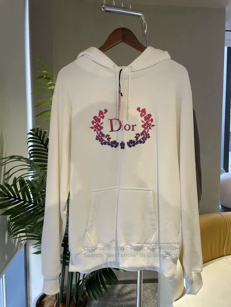 Dior Dior White logo embroidered hooded sweatshirt Size US L / EU 52-54 / 3 - 1 Thumbnail