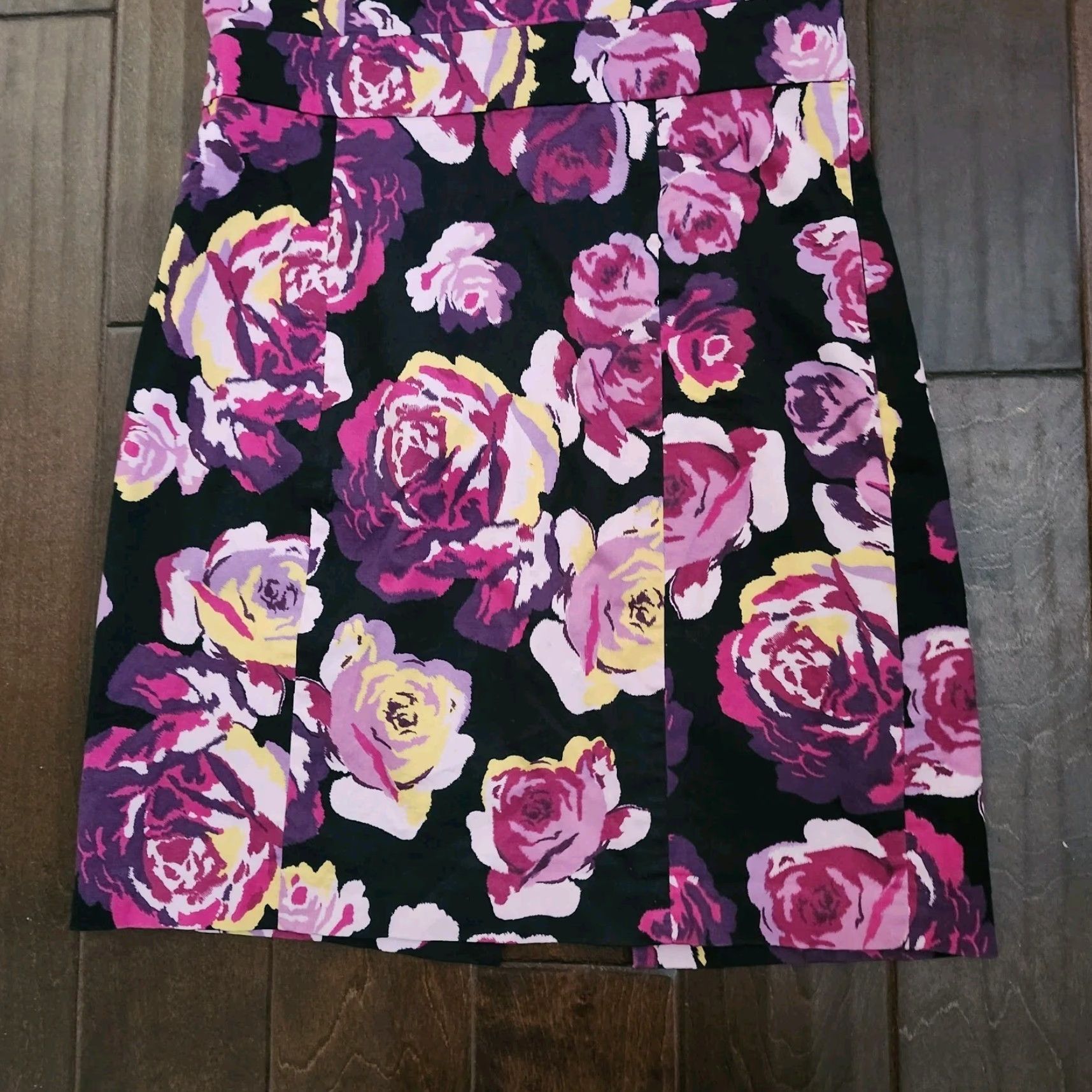 Express VINTAGE Express Womens 12 Floral Fit Flare Dress Pink Black Size XL / US 12-14 / IT 48-50 - 3 Thumbnail