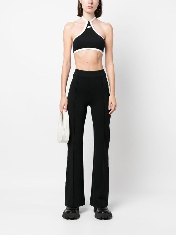Courreges o1mle1224 Light Ribs Contrast Crop Top in Black Size L / US 10 / IT 46 - 2 Thumbnail