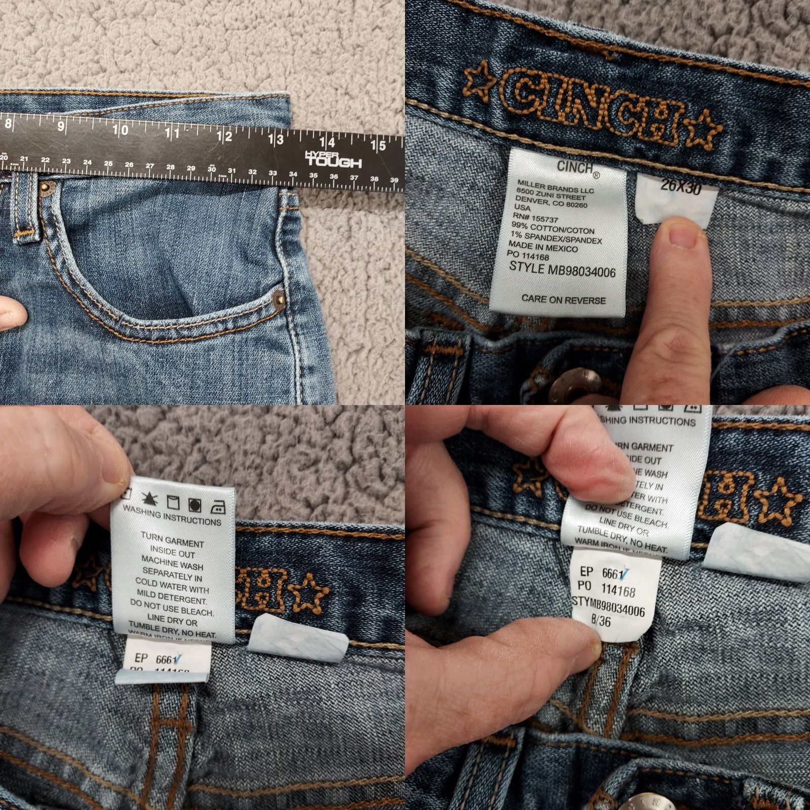 Denime Cinch Jeans Mens 26 x 30 Denim Blue Straight Leg Silver Label MB98034006 Normal Condition 5-Pocket Design Regular Rise Size US 26 / EU 42 - 9 Thumbnail