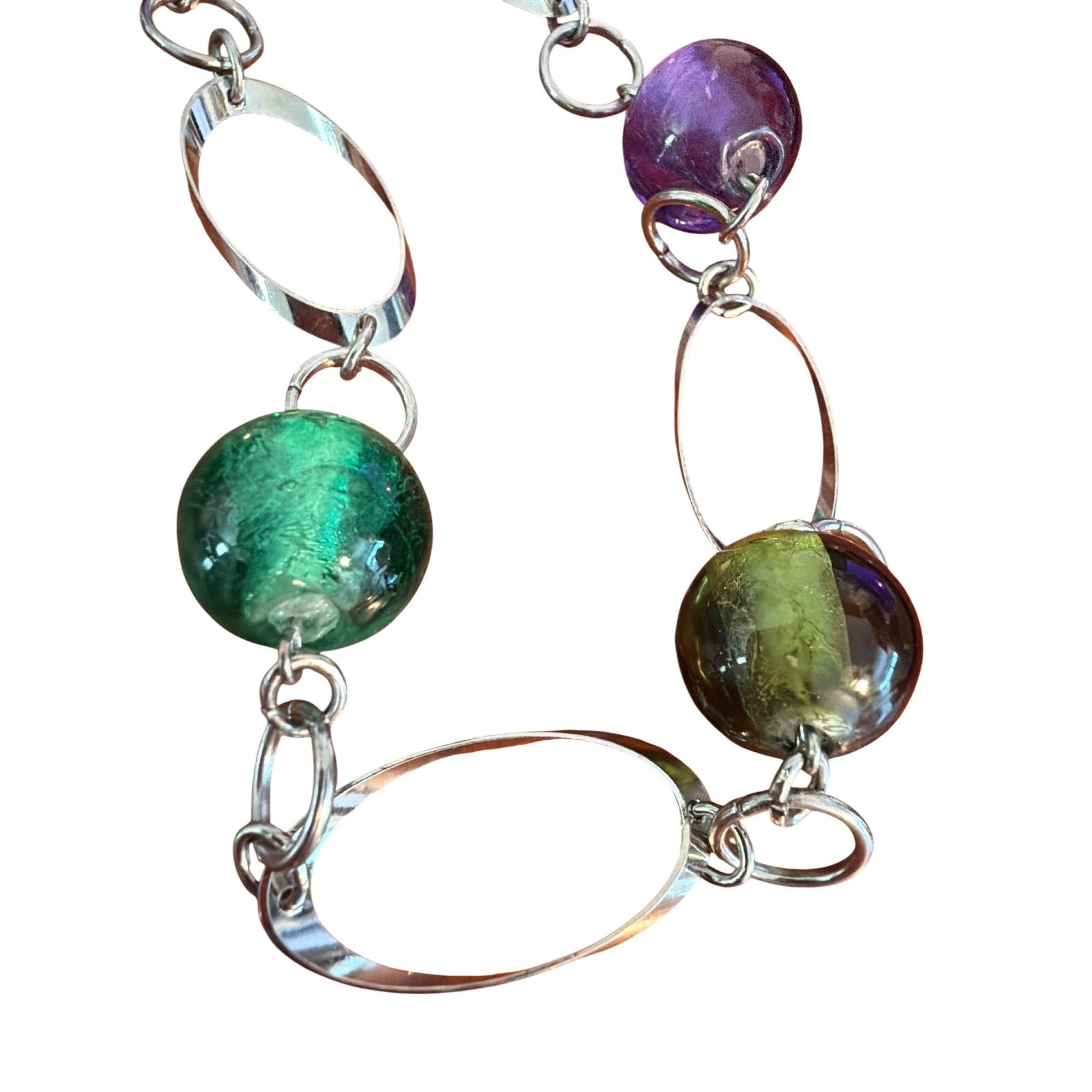 Other Vintage Silver Tone Long Chain Necklace Green Purple Acrylic Size ONE SIZE - 2 Thumbnail
