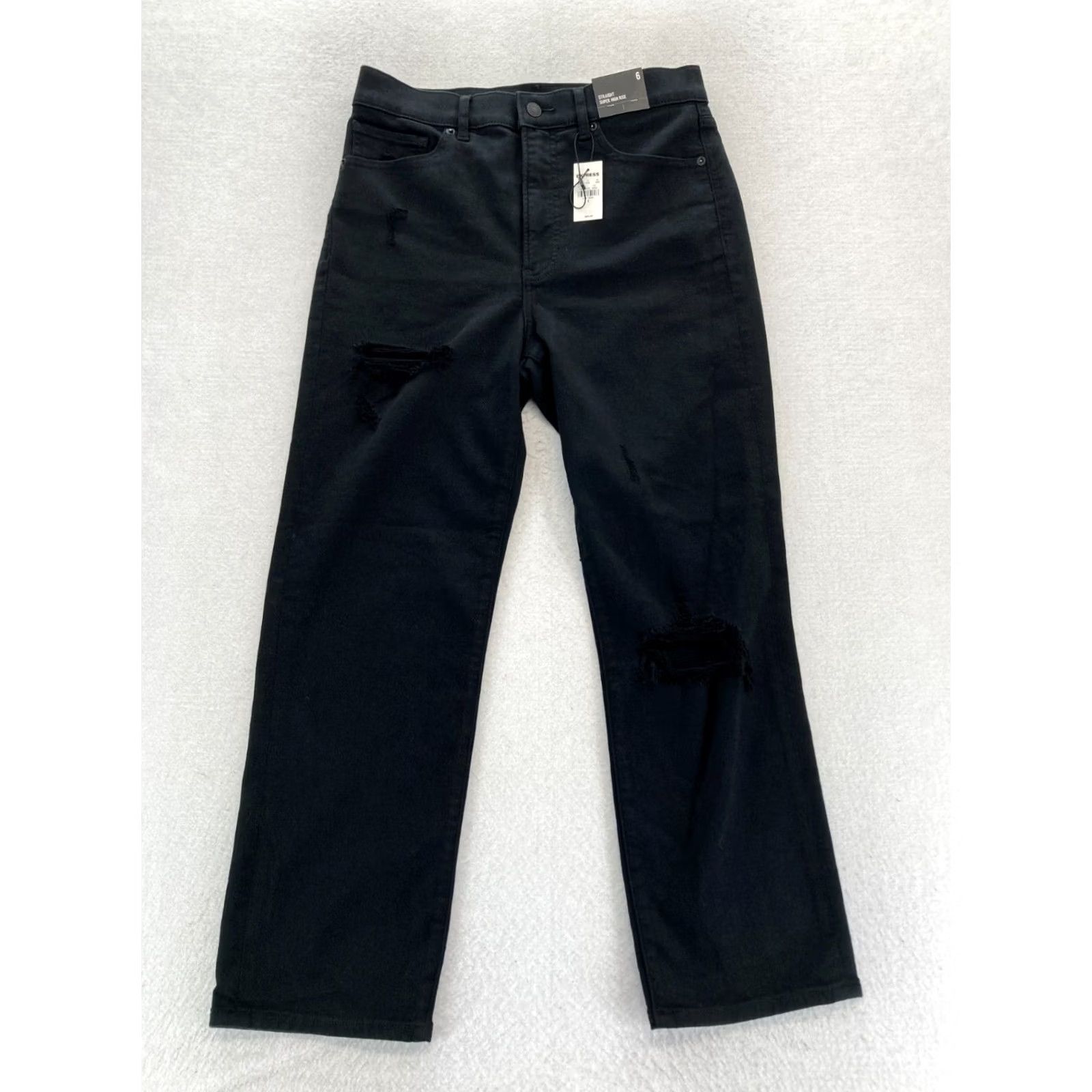 Express Express Pants Women 6 Black Stretch Knit Straight Leg High Rise NWT Size 28" / US 6 / IT 42 - 2 Thumbnail