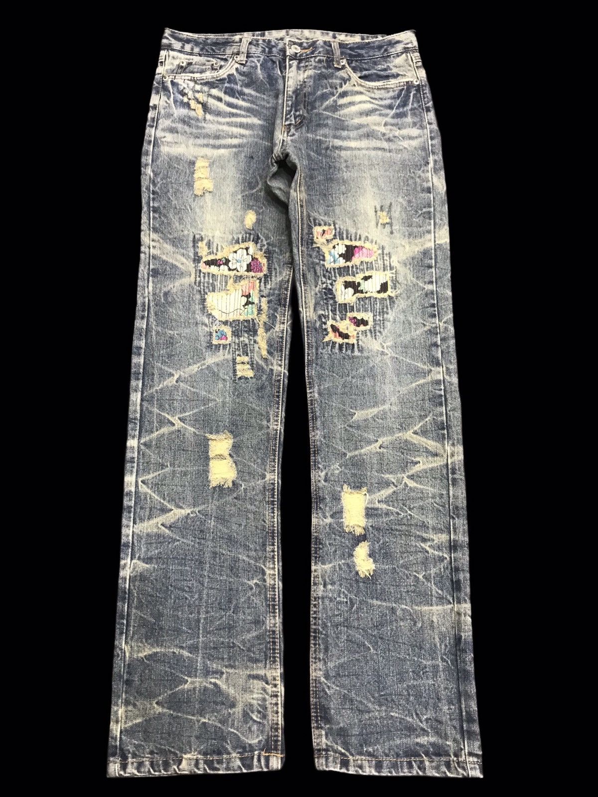 Designer 💥DENIM ART💥PLAYCHESS Rare Distressed Boro Style Denim F177 Size US 31 - 1 Thumbnail