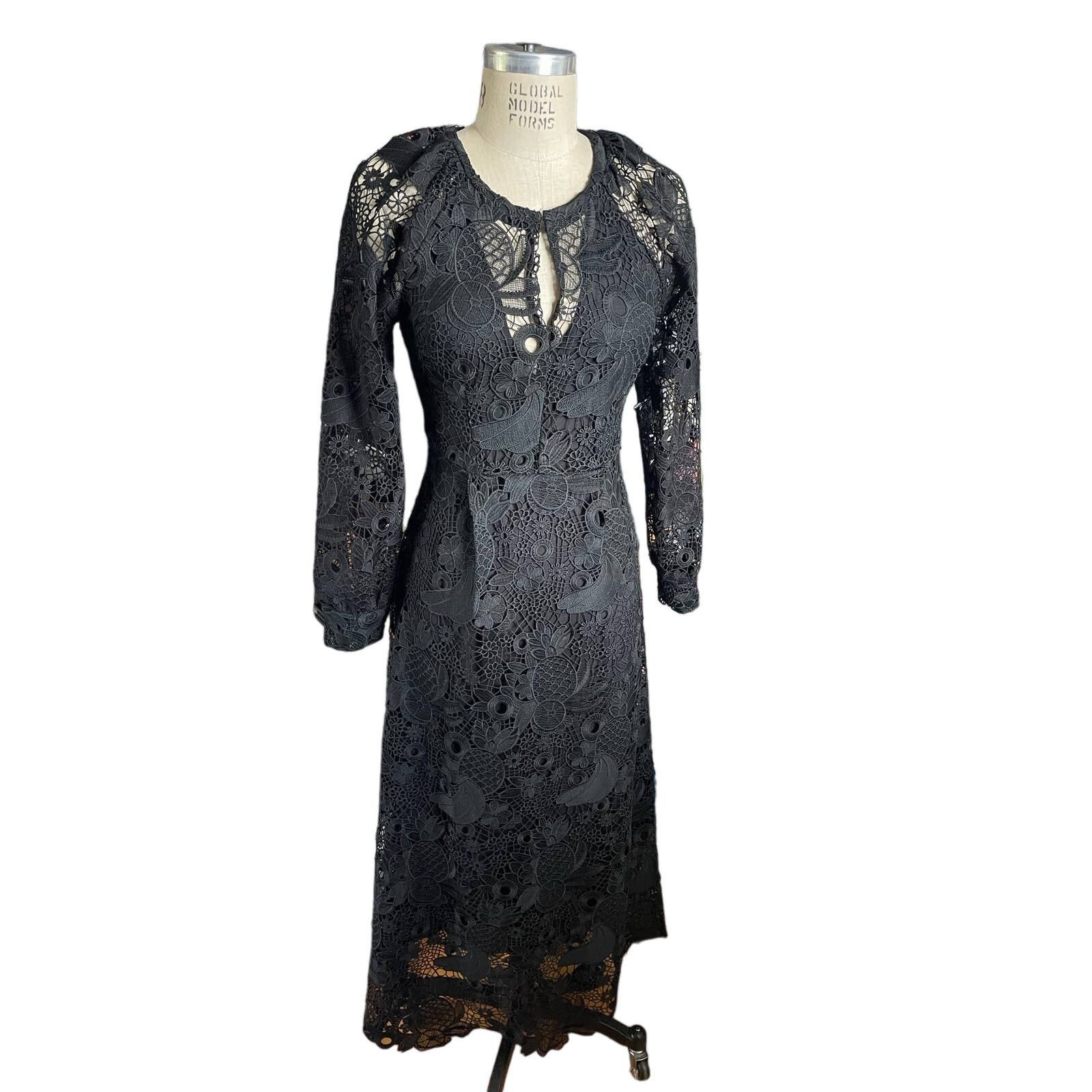 Antik Batik Antik Batik Black Lace Fruit Midi Dress Cocktail Party ...