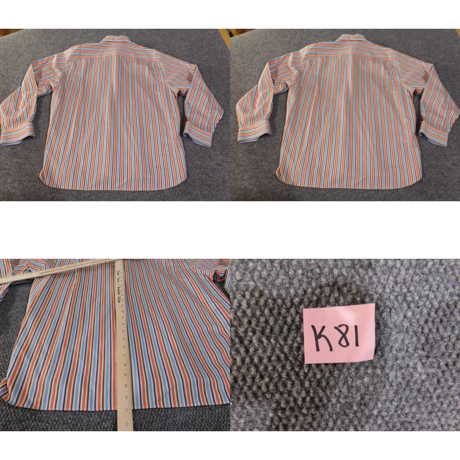 Vintage Paul Fredrick Dress Shirt Shirt 17.5 Orange Striped Mens Business Button-Up Office Size 48R - 9 Thumbnail