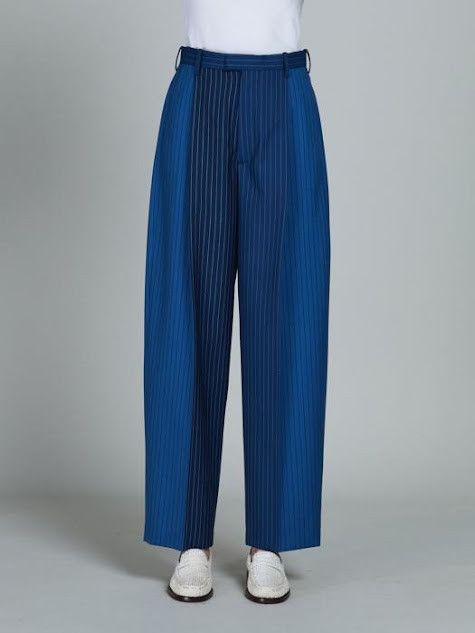 Marni oc11z0525 Pinstripe Wool Trousers in Blue Size 30" / US 8 / IT 44 - 2 Thumbnail