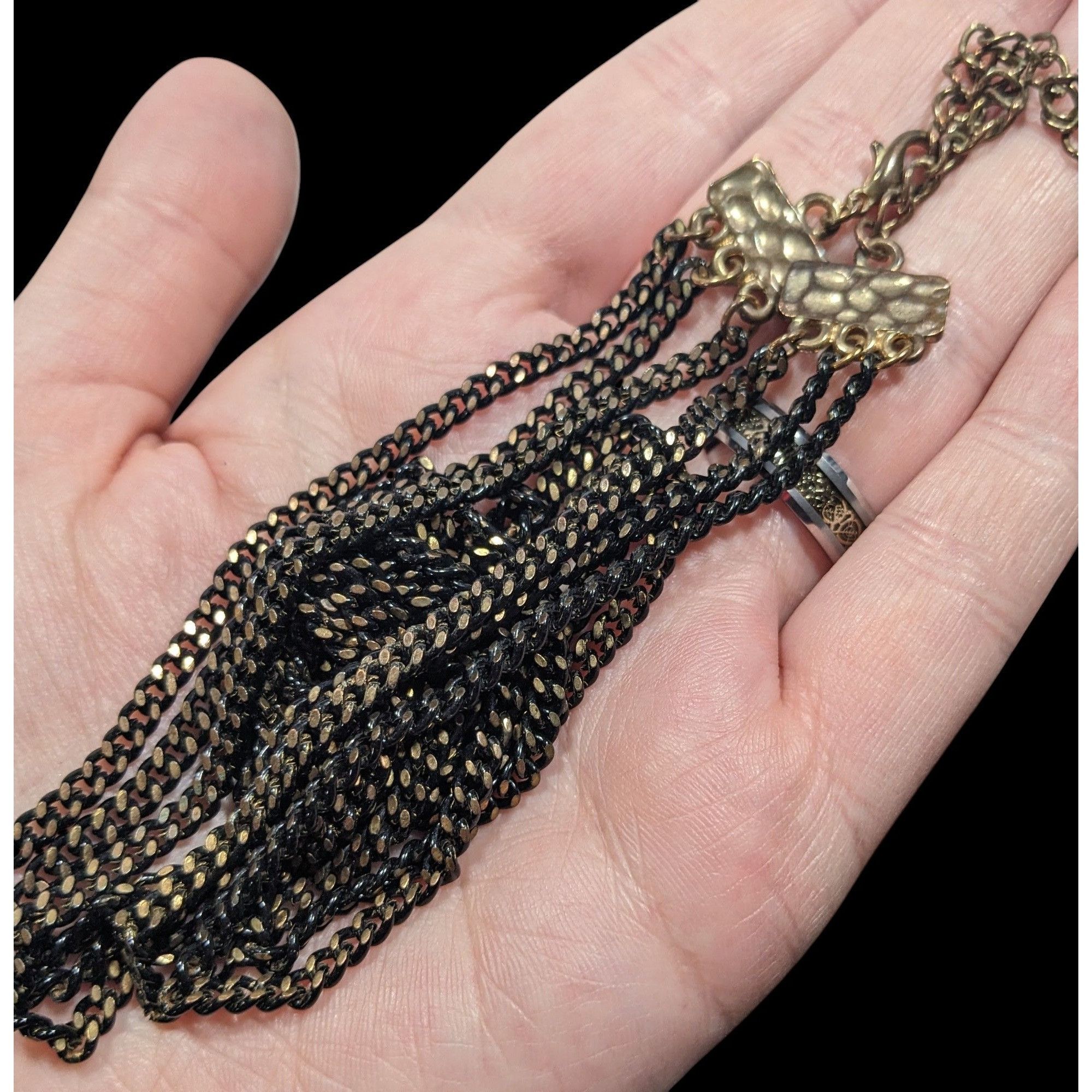 Other Dark Elegant Black And Gold Tone Multilayer Chain Necklace Size ONE SIZE - 7 Thumbnail
