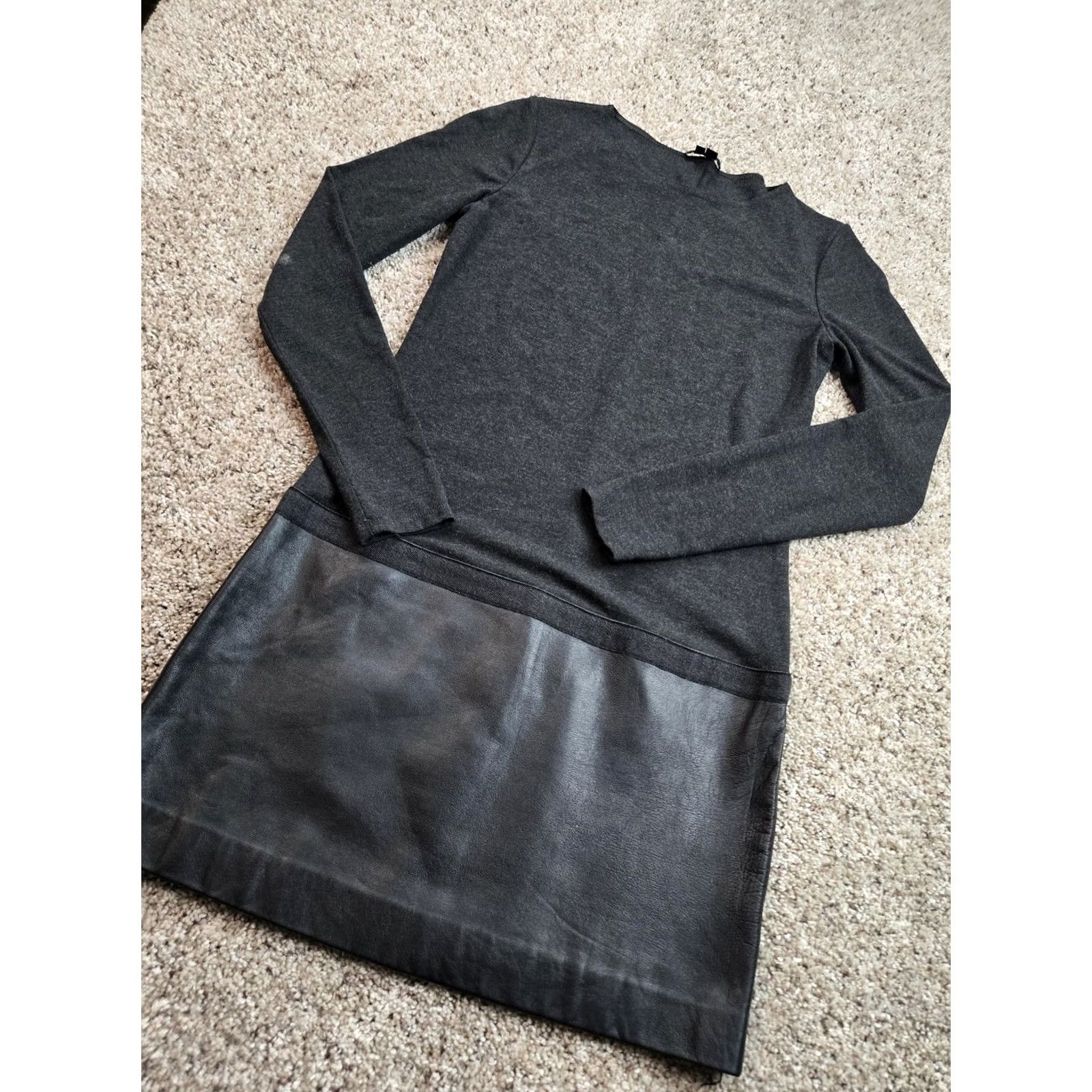 Theory Theory Sweater Dress Womens Small Gray Lamb Leather Skirt Long Sleeve Sheath Size S / US 4 / IT 40 - 2 Thumbnail