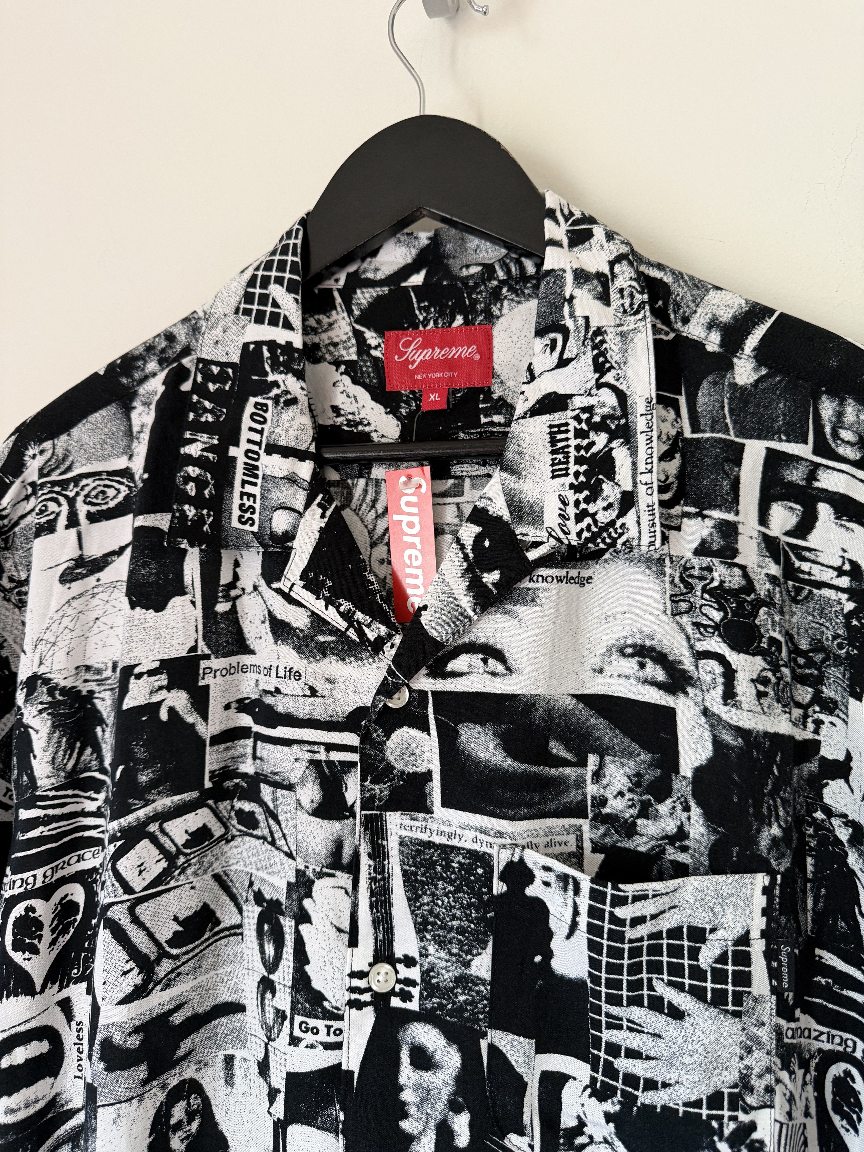 Supreme Suprem Vibrations Rayon Button Up Shirt in White Black Size US XL / EU 56 / 4 - 2 Thumbnail