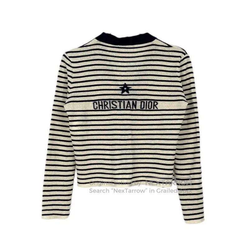 Dior Dior Beige dark blue striped knitted cardigan coat Size S / US 4 / IT 40 - 2 Thumbnail