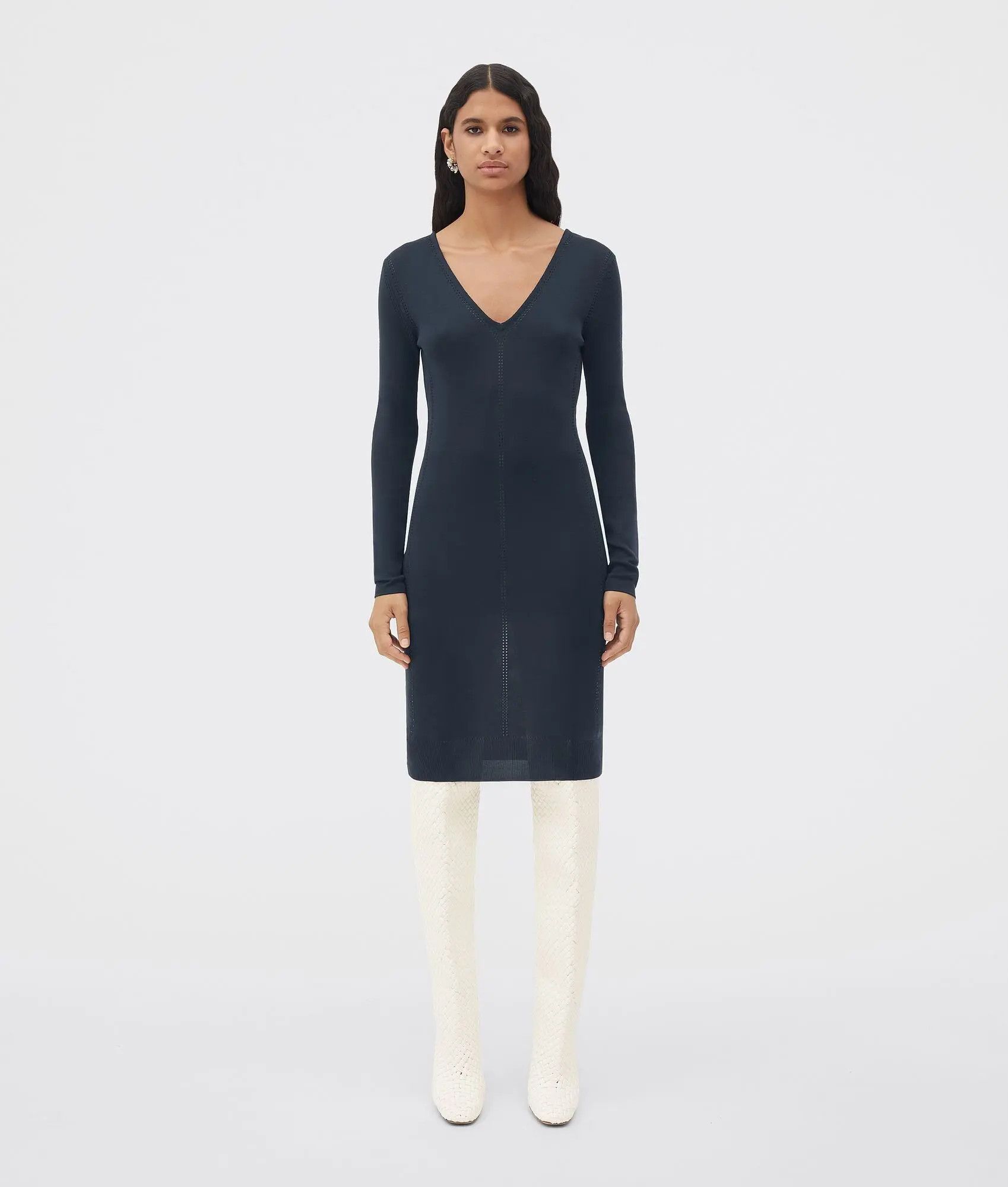 Bottega Veneta o1n1vont1225 Shiny Knitted Dress in Navy Size M / US 6-8 / IT 42-44 - 1 Thumbnail