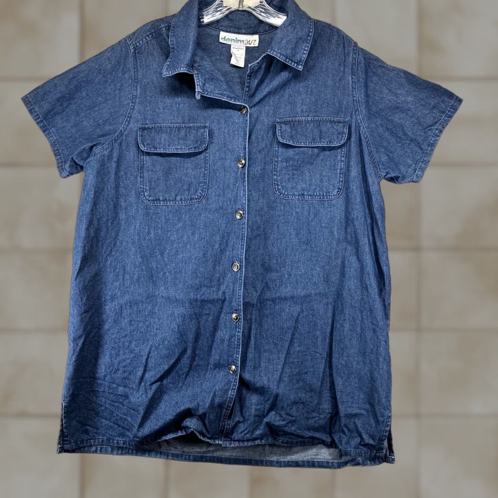 Vintage VINTAGE Denim 24/7 Button-Up Top Women's M Blue Cowboy Western 90s Retro Classic Size M / US 6-8 / IT 42-44 - 1 Thumbnail