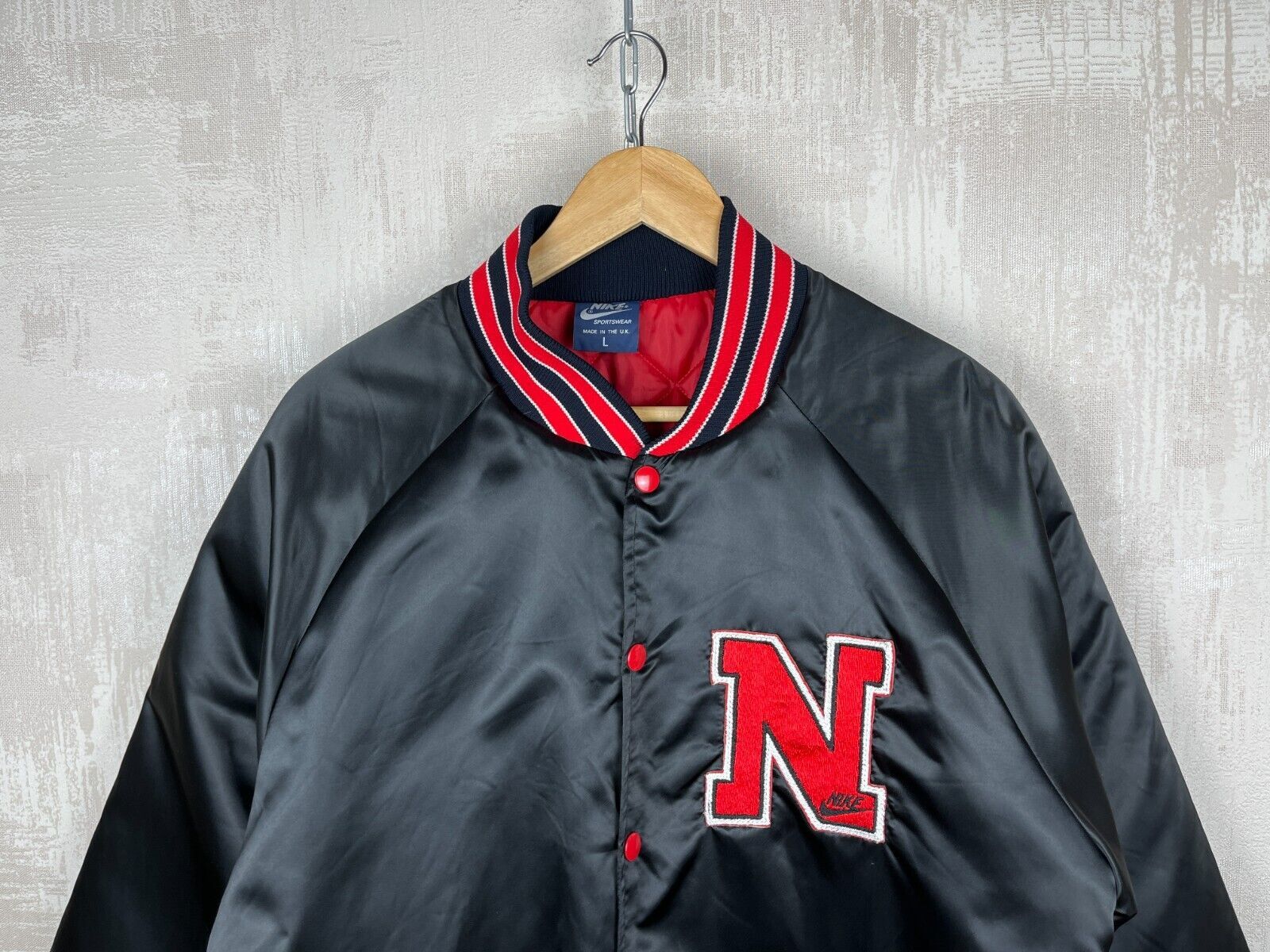 Nike 80's NIKE Vintage Satin Bomber Jacket Snap Button Size US L / EU 52-54 / 3 - 3 Thumbnail