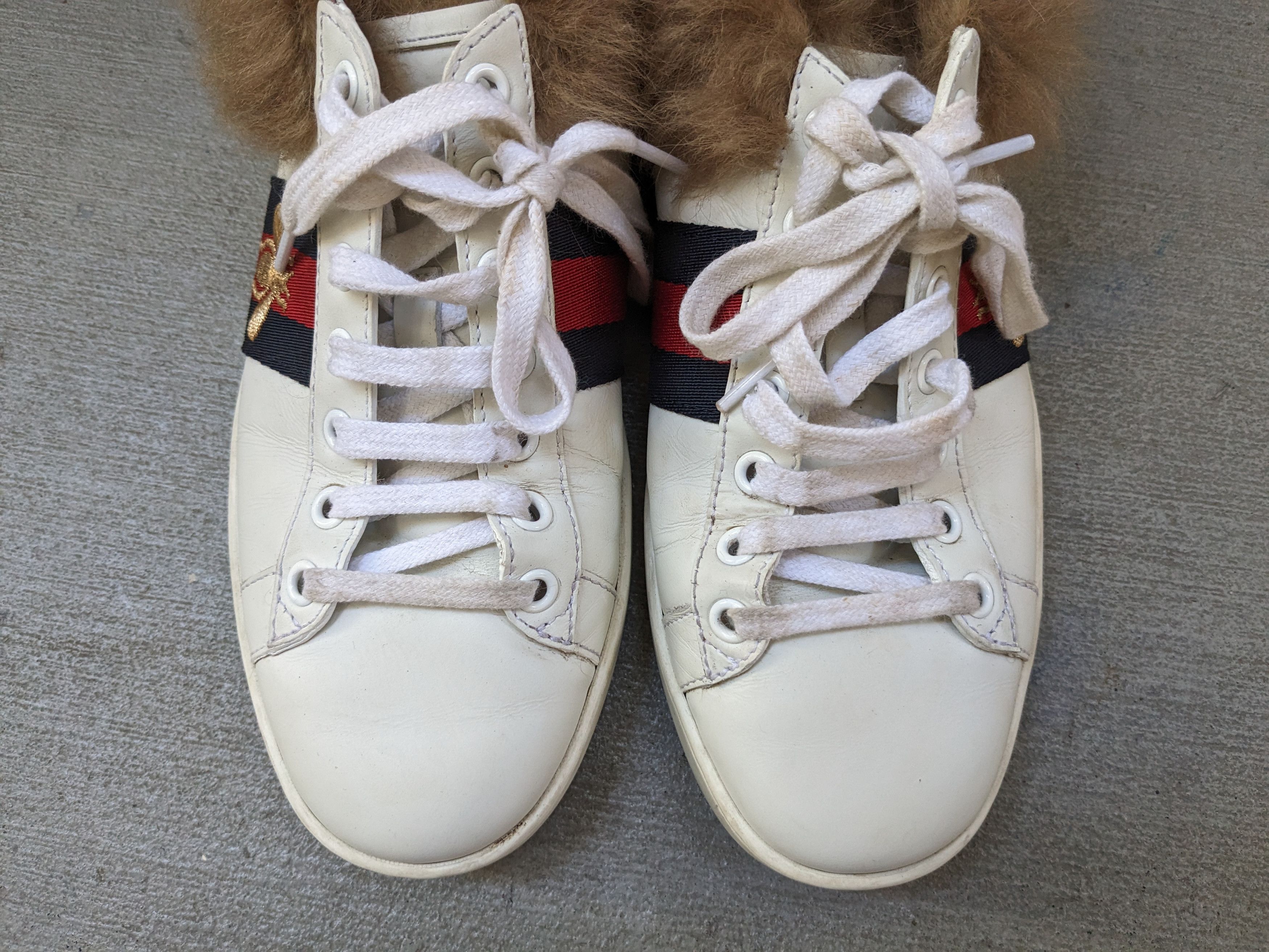 Gucci Women's Gucci Ace Sneakers Bee White 8 Low Top Fur Shearling Size US 8 / IT 38 - 3 Thumbnail