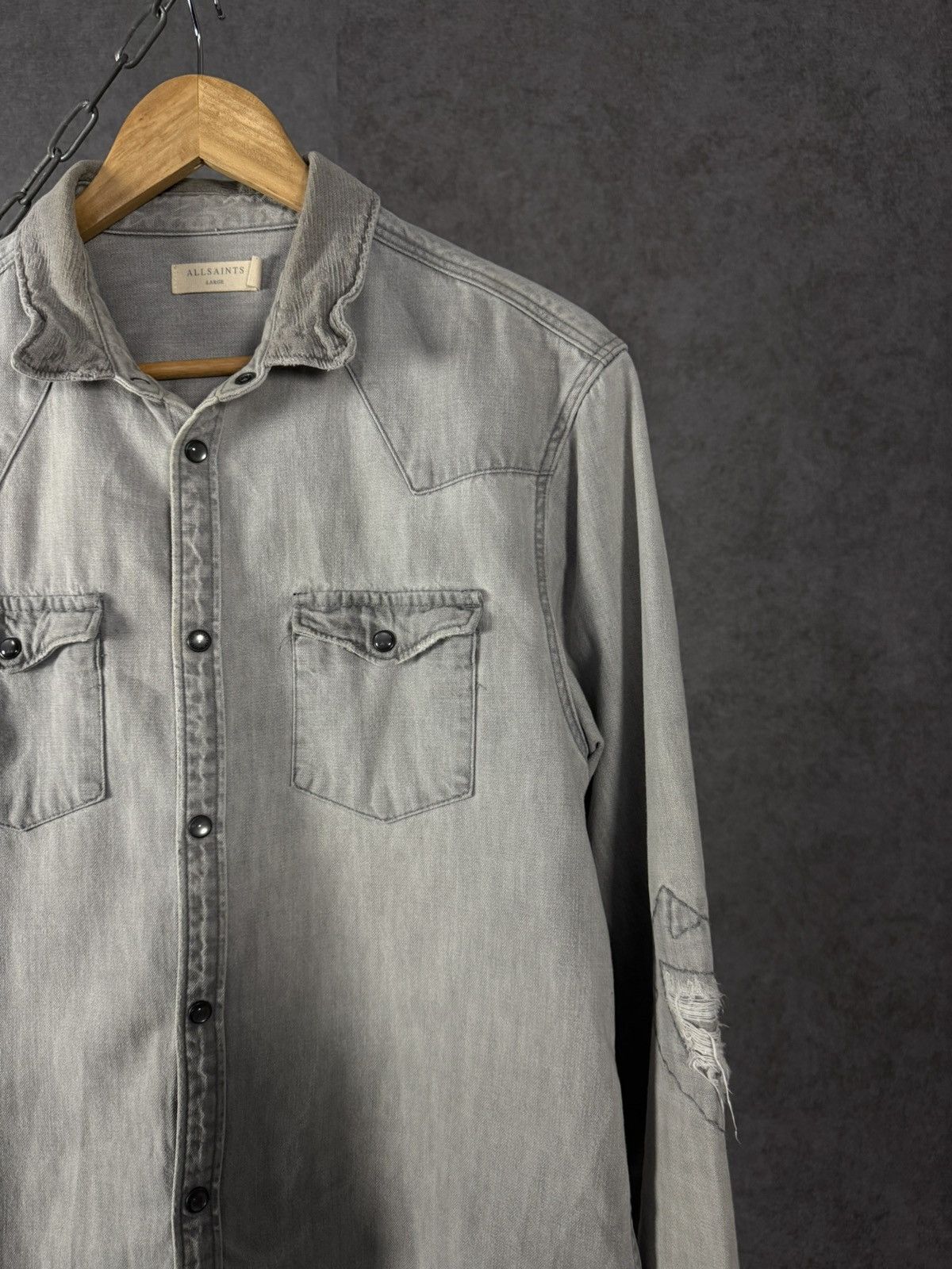 Allsaints Allsaints designer distressed denim shirt Size US L / EU 52-54 / 3 - 2 Thumbnail
