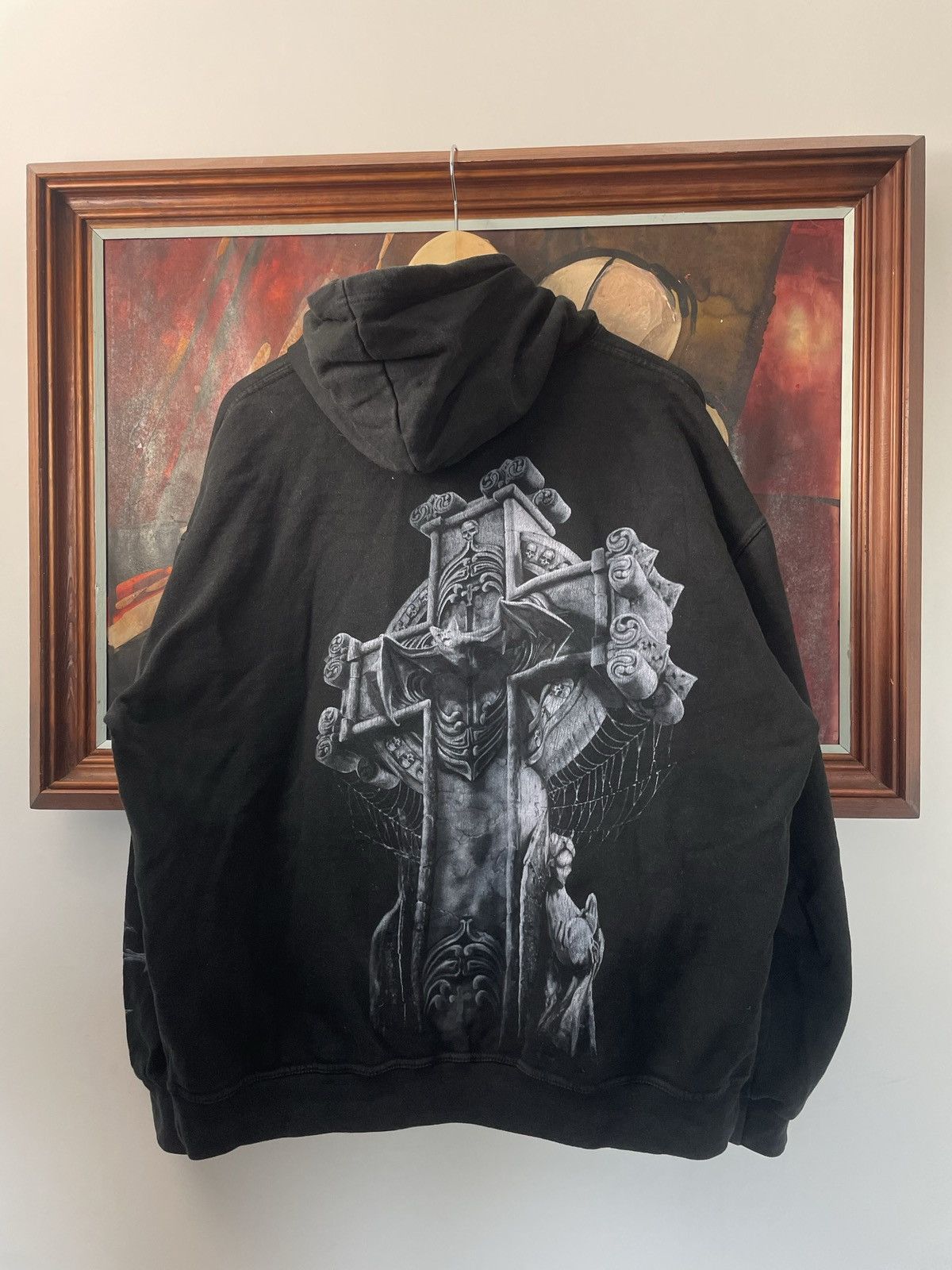 Vintage Vintage 90s Gothic Print Avant Garde Hoodie Death Spiderweb Size US XL / EU 56 / 4 - 2 Thumbnail