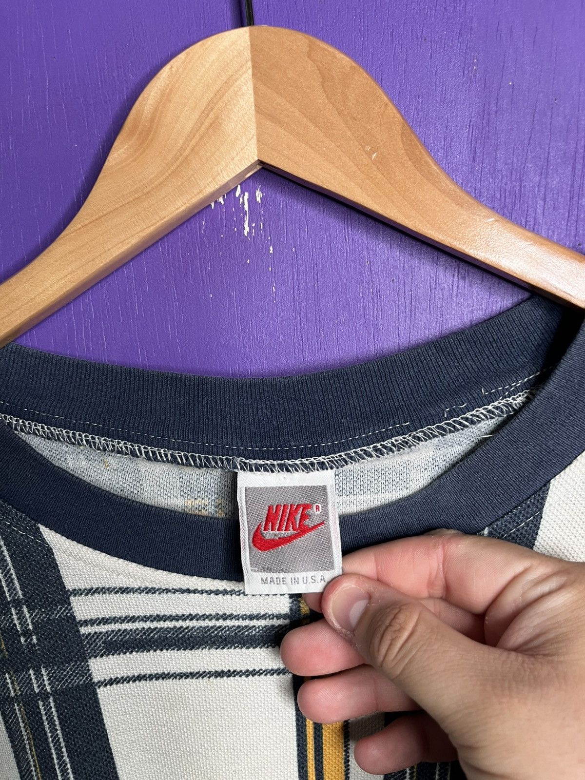 Nike × Vintage Vintage 90s Nike plaid textured chest logo t-shirt Size US XXL / EU 58 / 5 - 4 Thumbnail