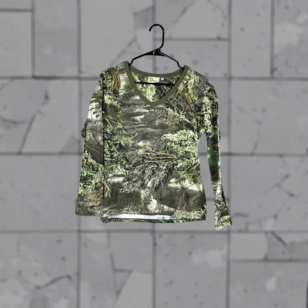 Vintage SHE Safari Shirt Womens Large Green Camo Long Sleeve V Neck Hunting Top Outdoor Size L / US 10 / IT 46 - 1 Thumbnail