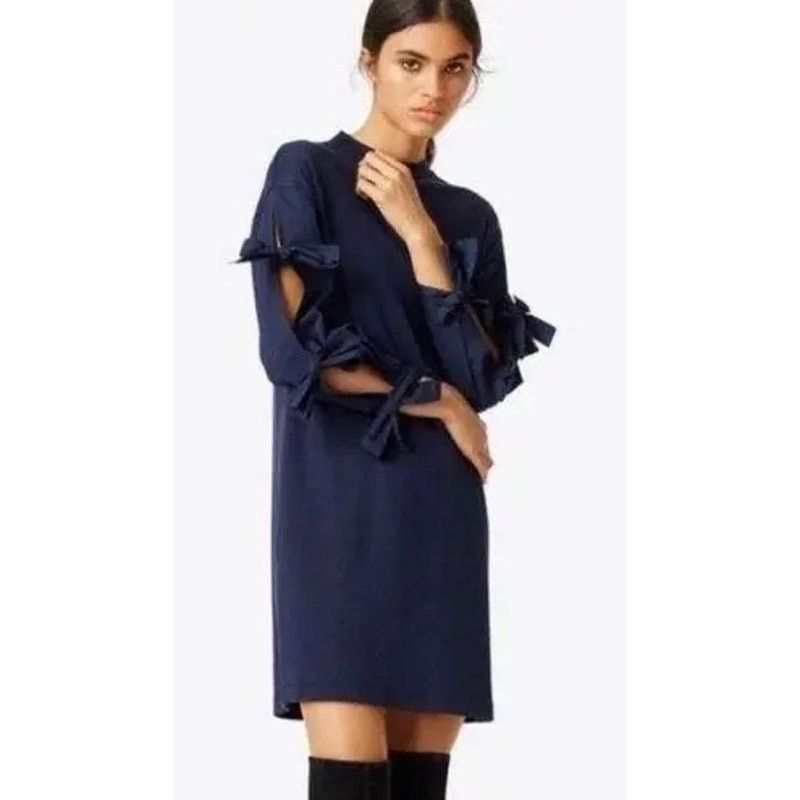 Tory Burch Tory Burch Emilia Navy Blue Bows Shift Dress SZ XS Size XS / US 0-2 / IT 36-38 - 2 Thumbnail