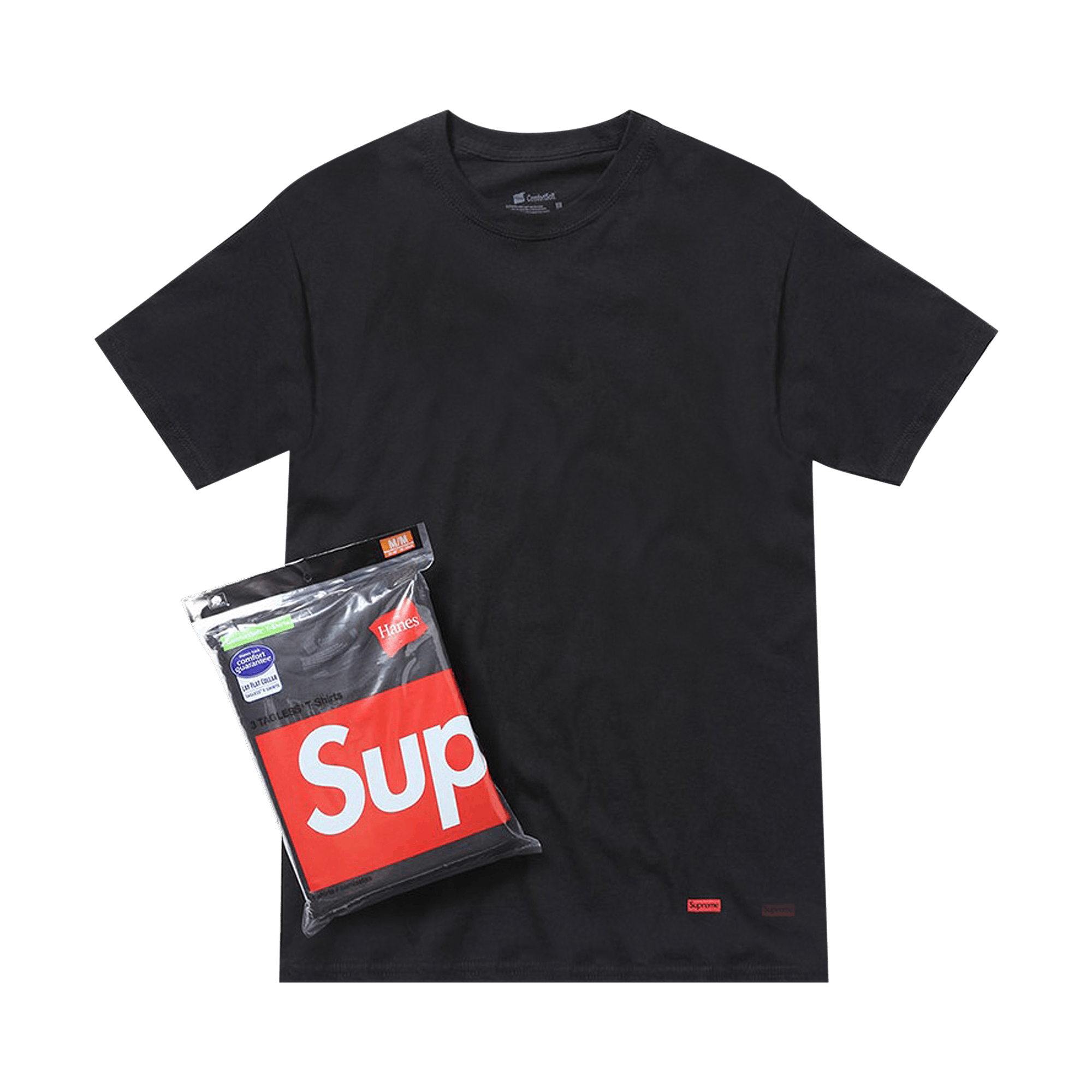 image of Supreme Hanes Cotton Comfort Soft T-Shirt (3 Pack) Black, Men's (Size Small)