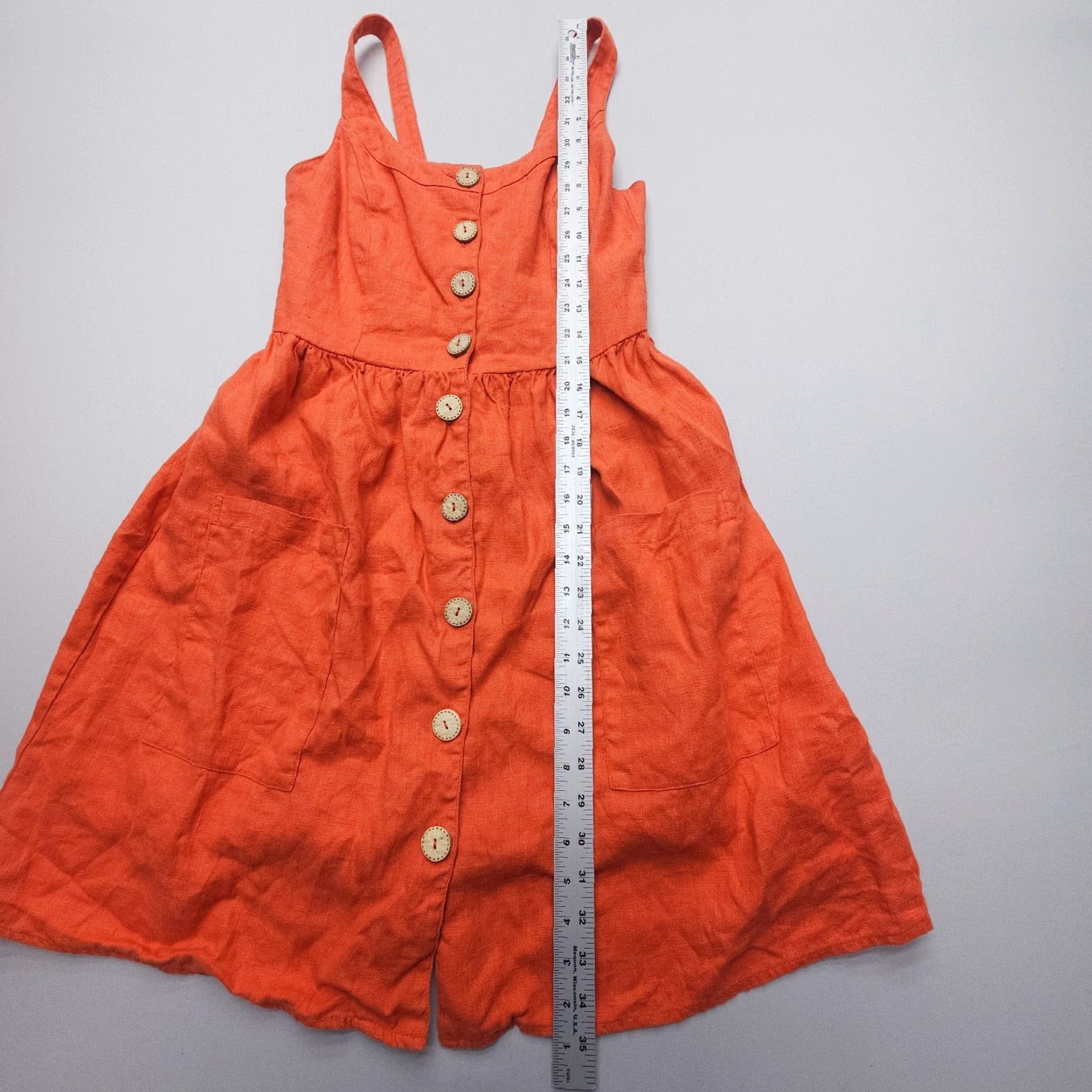 Soludos Soludos Linen Sundress Sleeveless A-Line Dress Small Orange 100% Linen USA Made Vintage No Size 28" / US 6 / IT 42 - 6 Thumbnail