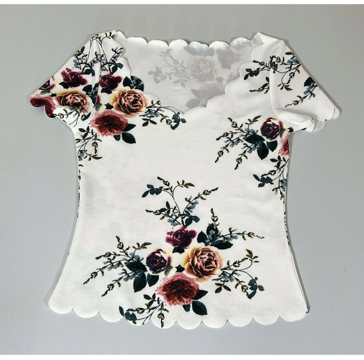 Vintage White Floral Scalloped Short Sleeve Top Shirt Blouse XS 🤍✨ Size XS / US 0-2 / IT 36-38 - 1 Thumbnail