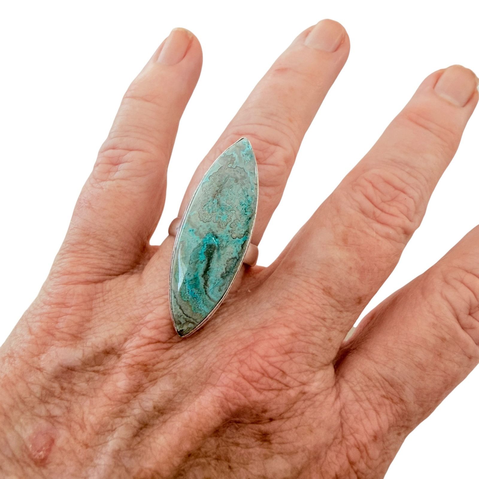 Other Mexican Laguna Blue Stone Ring 925 Silver Plated Size ONE SIZE - 3 Thumbnail