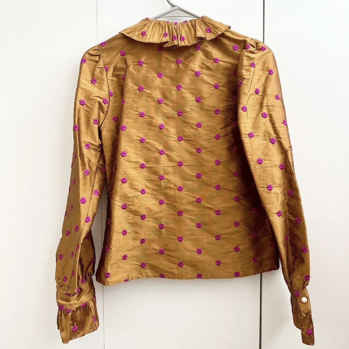 Batsheva Batsheva Petal Blouse Turmeric Embroidered Silk Taffeta NWOT Size XS / US 0-2 / IT 36-38 - 3 Thumbnail