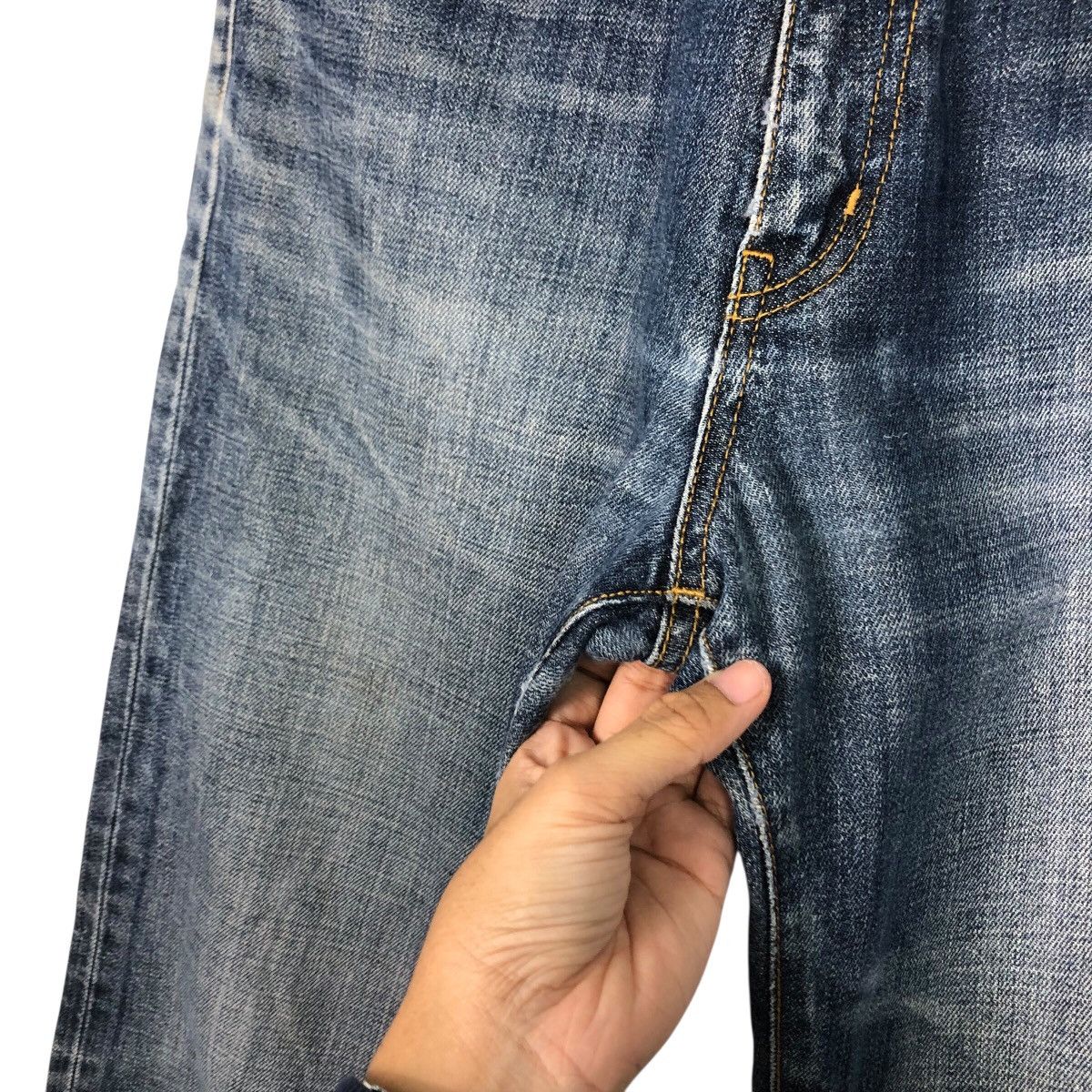 Japanese Brand Ring Denim Dark Wash Straight Leg Jeans Faded Size US 30 / EU 46 - 16 Thumbnail