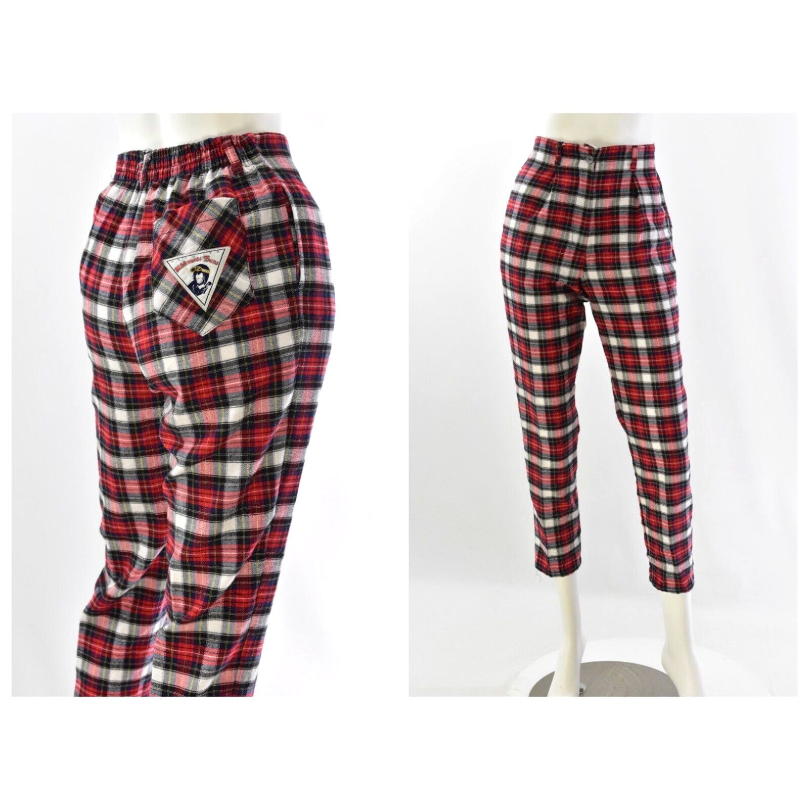 image of 70's VTG Plaid Hi Pleated Waist Ankle Length Tapered Leg Pants Womens S Hang Ten in White