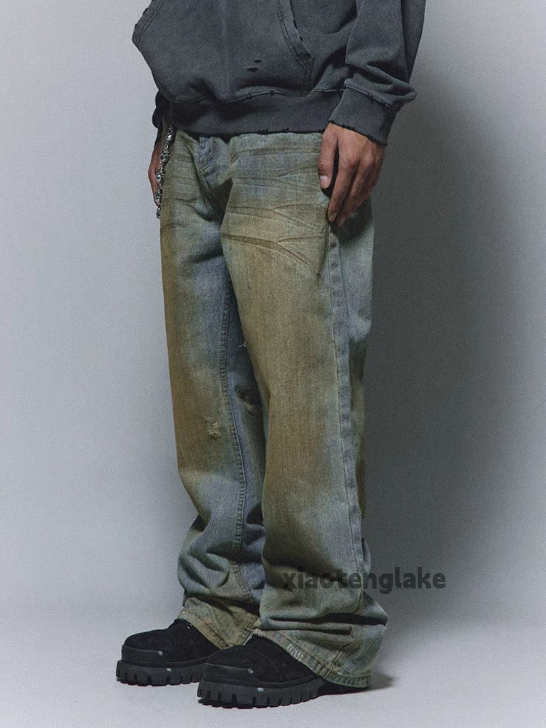 Jean × Vintage washed faded rusty stain grunge hiphop flared jeans Size US 36 / EU 52 - 1 Thumbnail