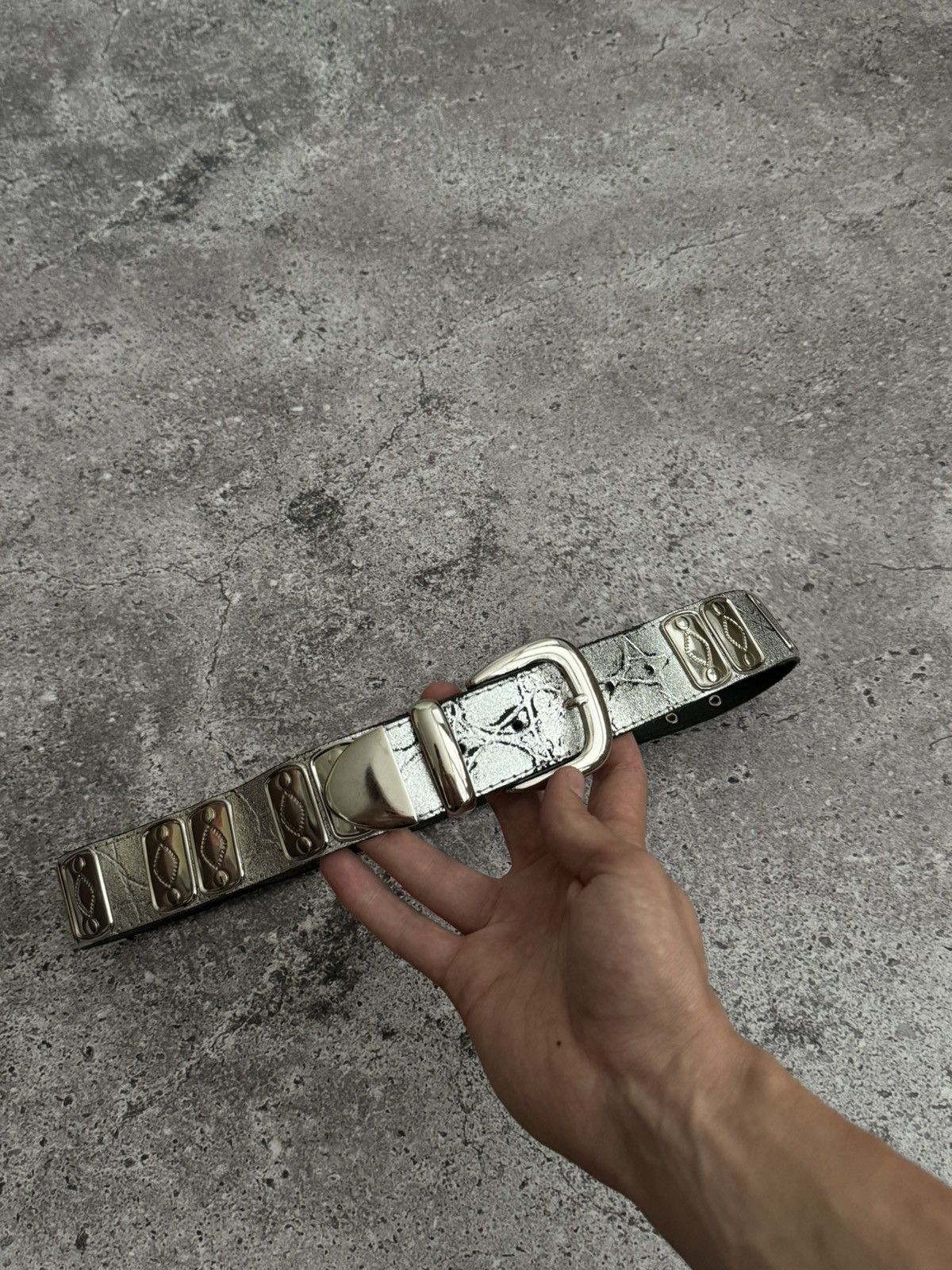 Vintage Vintage Y2K silver shiny leather belt Size ONE SIZE - 7 Thumbnail