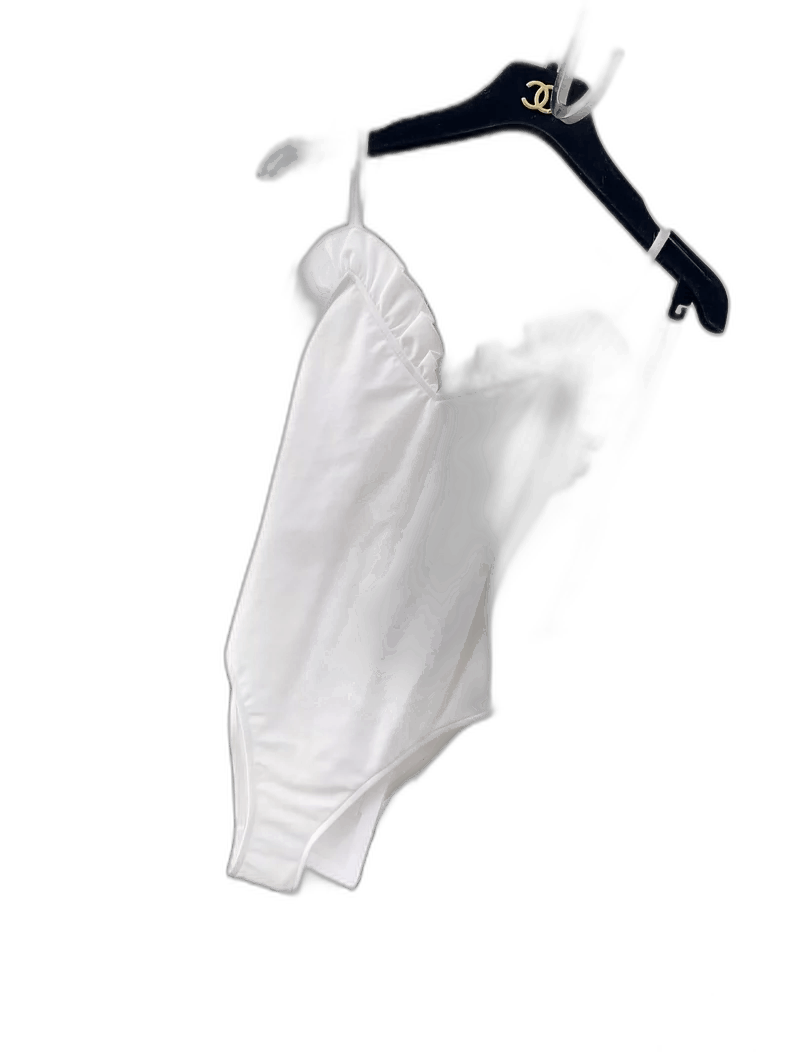 Chanel Chanel White Ruffle Logo Swimwear Bodysuit Size S / US 4 / IT 40 - 1 Thumbnail
