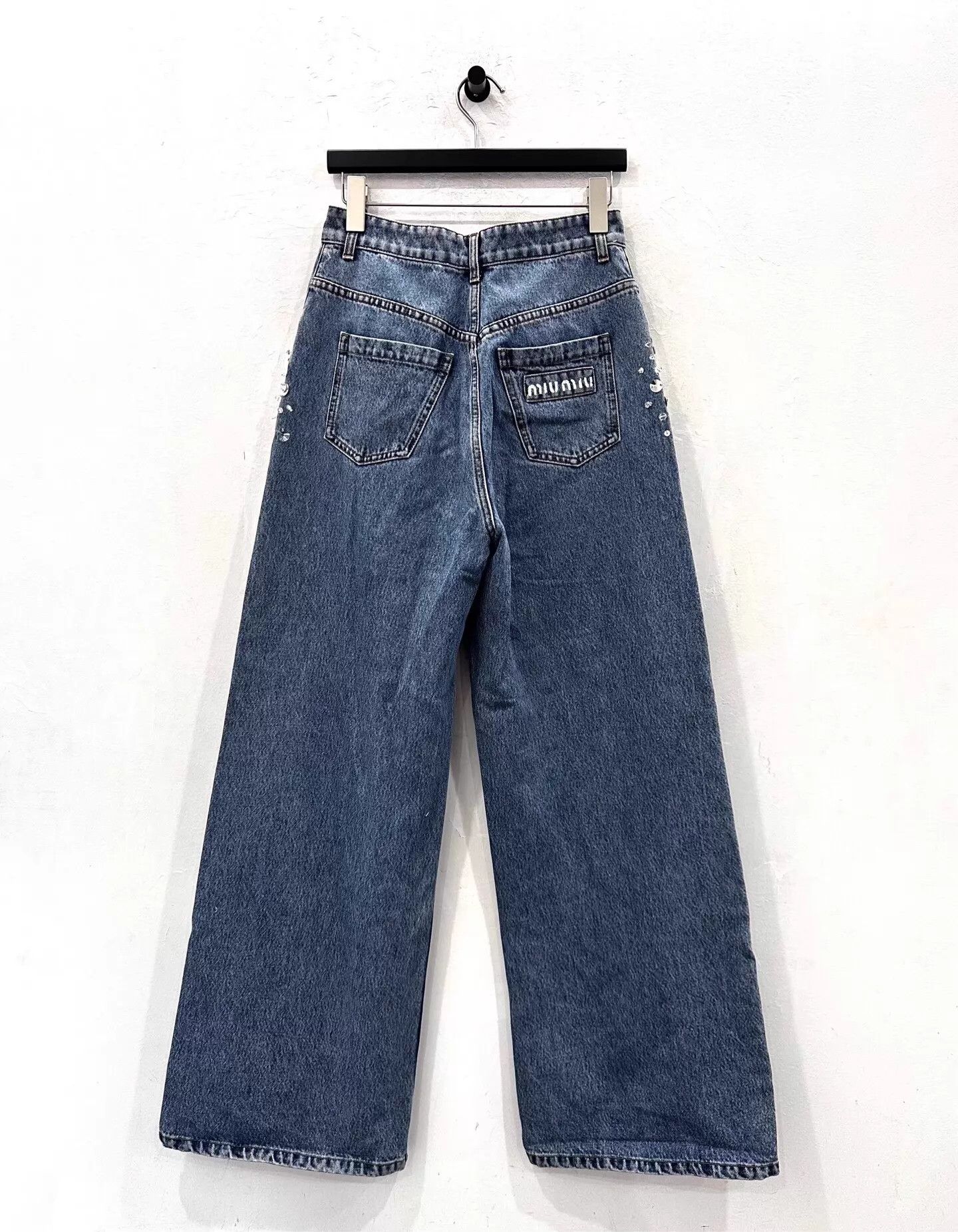 Miu Miu MIU MIU Women's Blue Crystal Rivet Logo Jeans 24 New Size 24" / US 00 / IT 34 - 3 Thumbnail