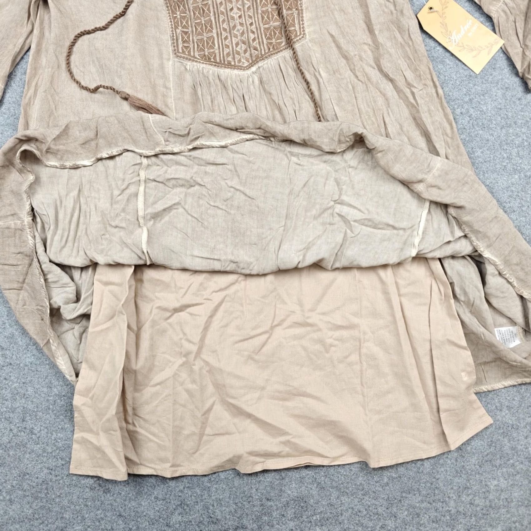 Vintage Andrée By Unit Dress Womens Small Beige Embroidered Boho Bell Sleeve New Size S / US 4 / IT 40 - 5 Thumbnail