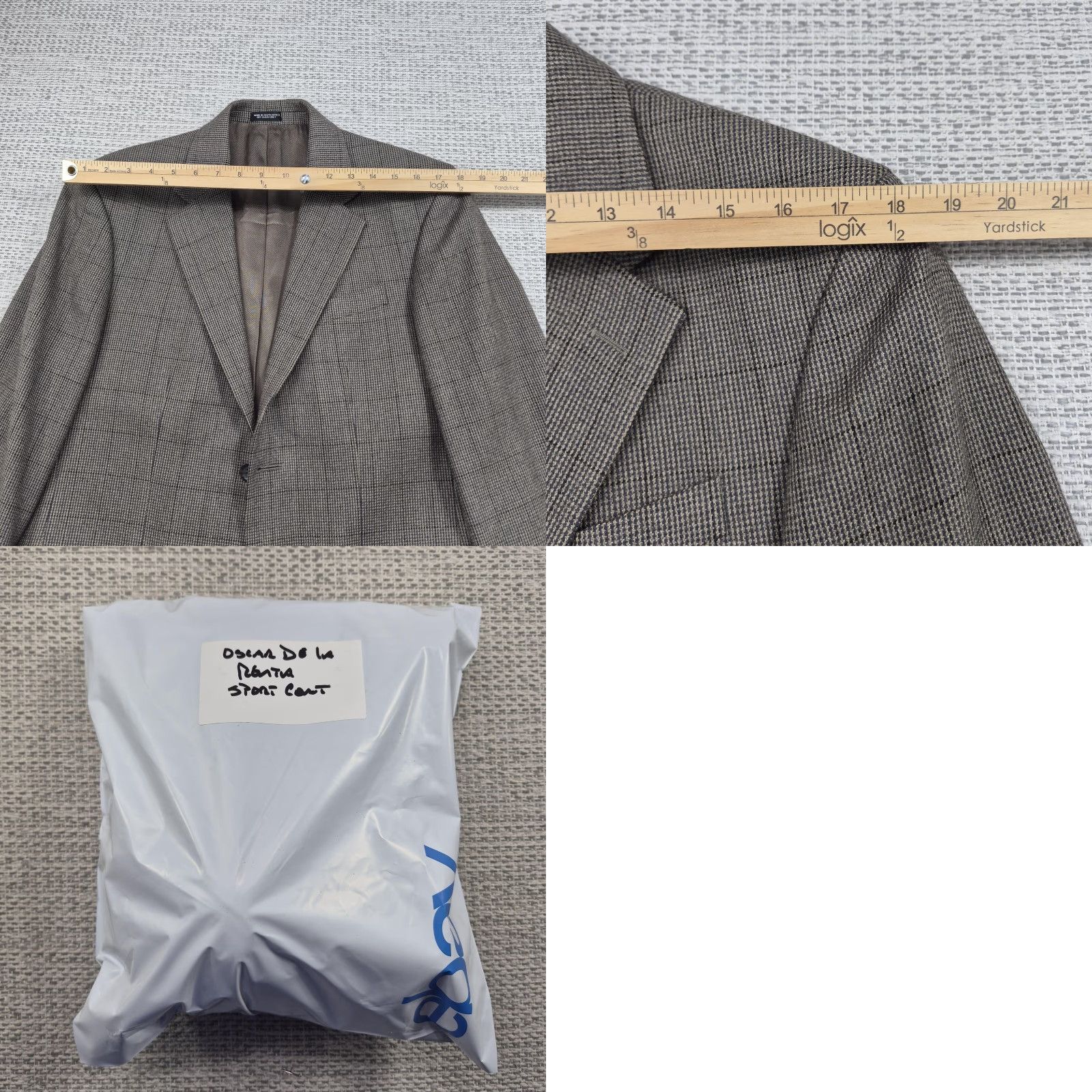 Oscar De La Renta Oscar de la Renta Blazer Mens 38R Wool Cashmere Check Tweed Sport Coat Size 38R - 9 Thumbnail