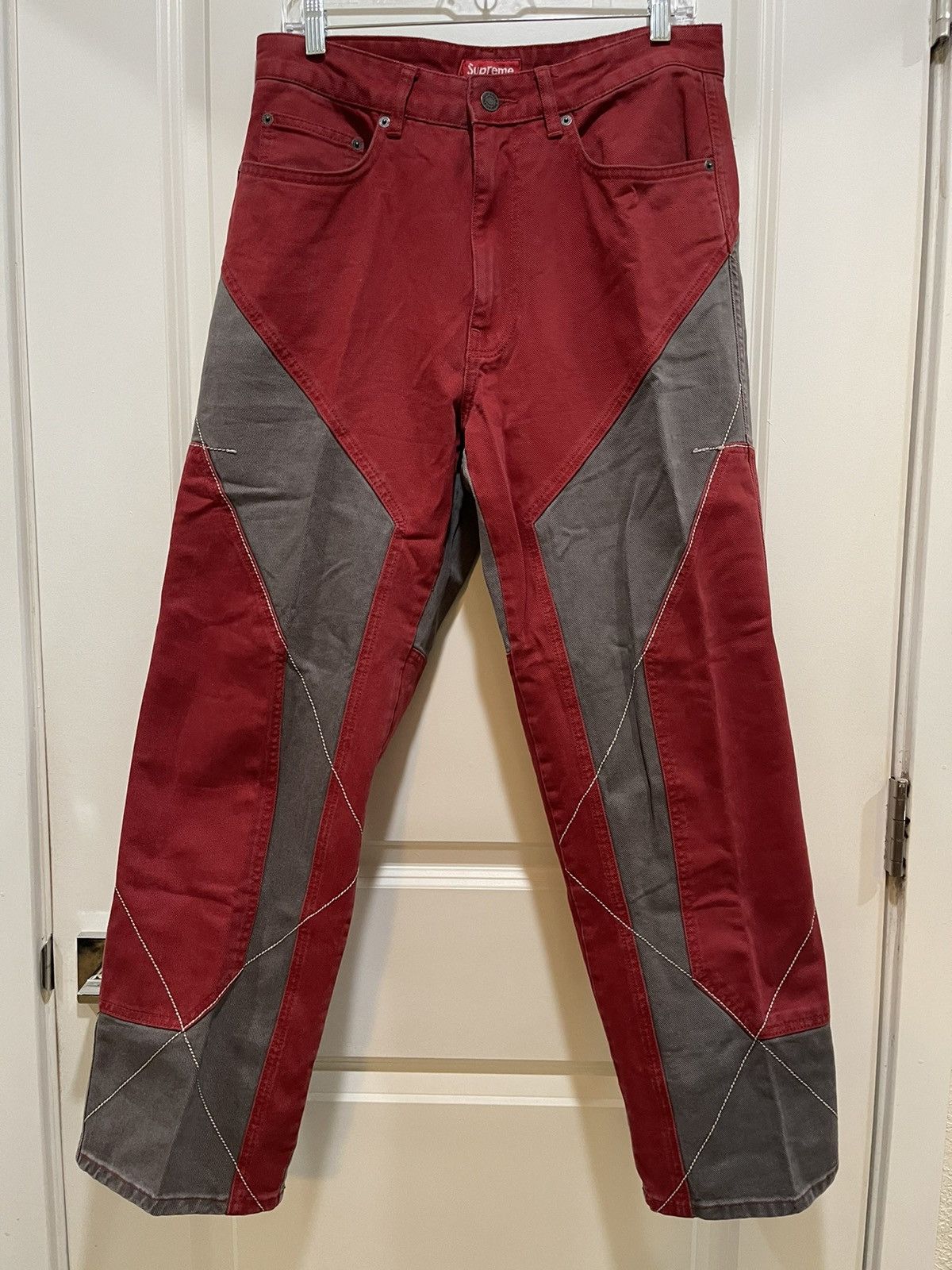 image of Supreme Cut Sew Red/grey Denim, Men's (Size 30)