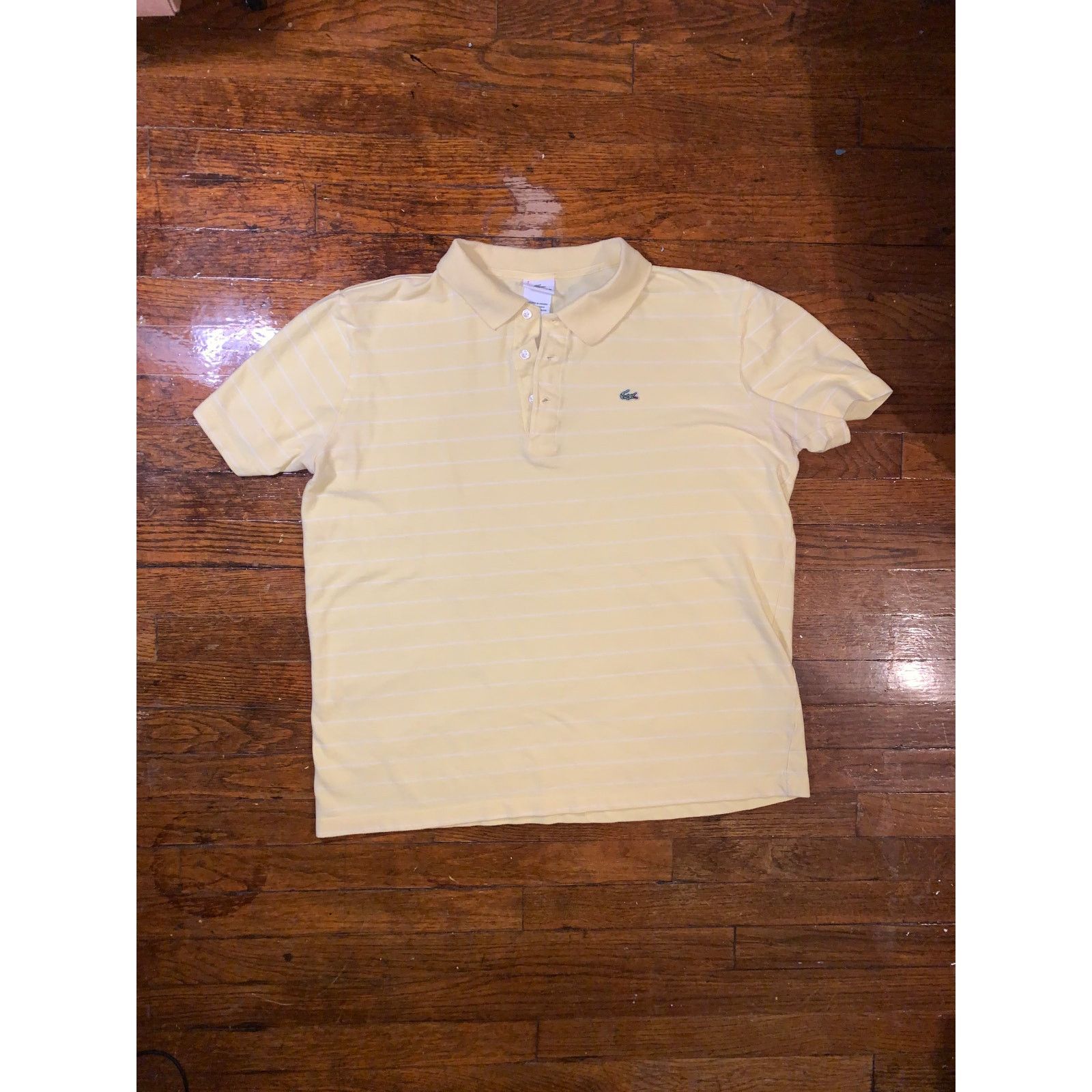 Lacoste Yellow Striped Polo Shirt Mens Large Korea Crocodile
