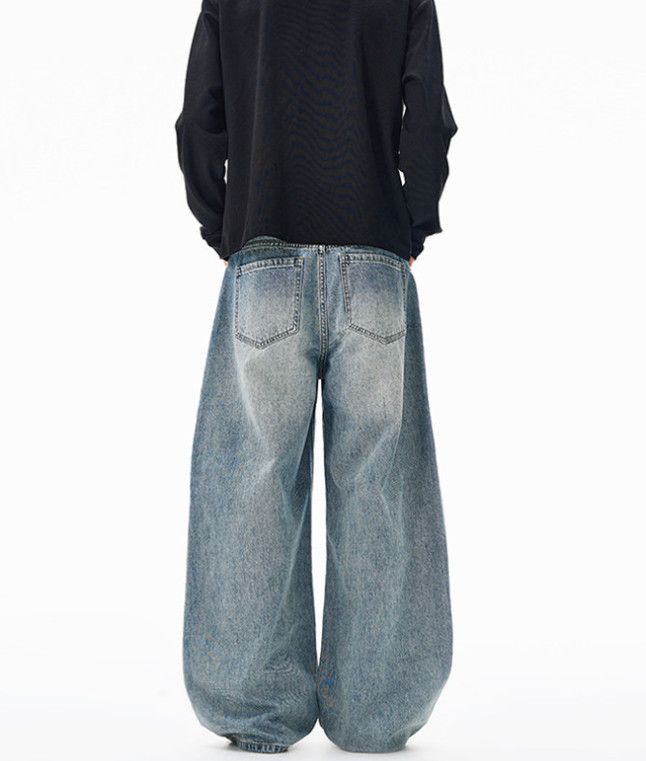 Vintage Punk washed distressed wide-leg men's scimitar jeans Size US 32 / EU 48 - 4 Thumbnail