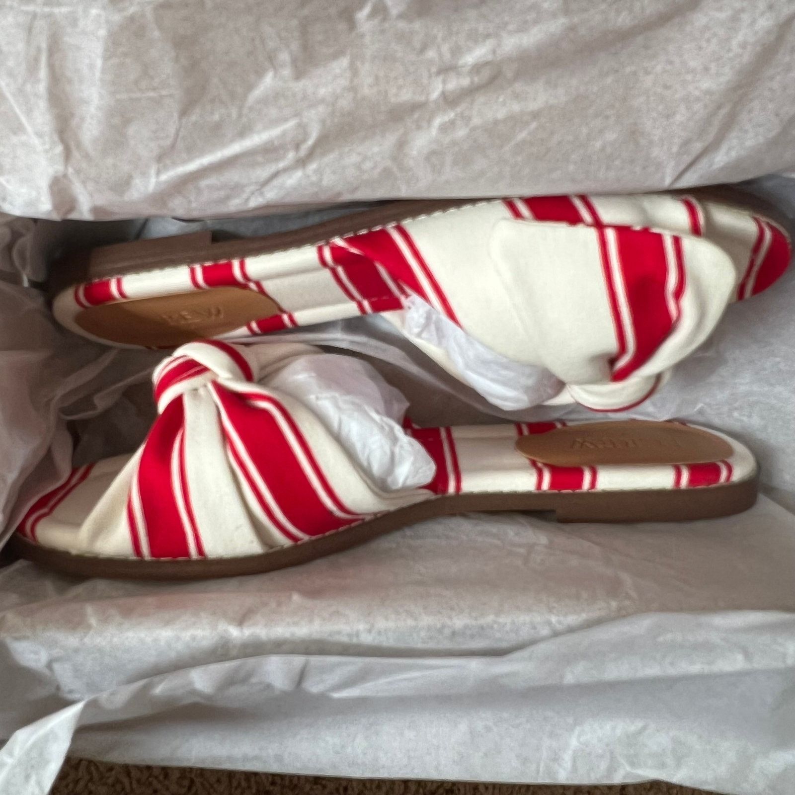J.Crew J.CREW Red/ Ivory Stripe Print Knot Slide Sandals, US8.5 Size US 8.5 / IT 38.5 - 4 Thumbnail