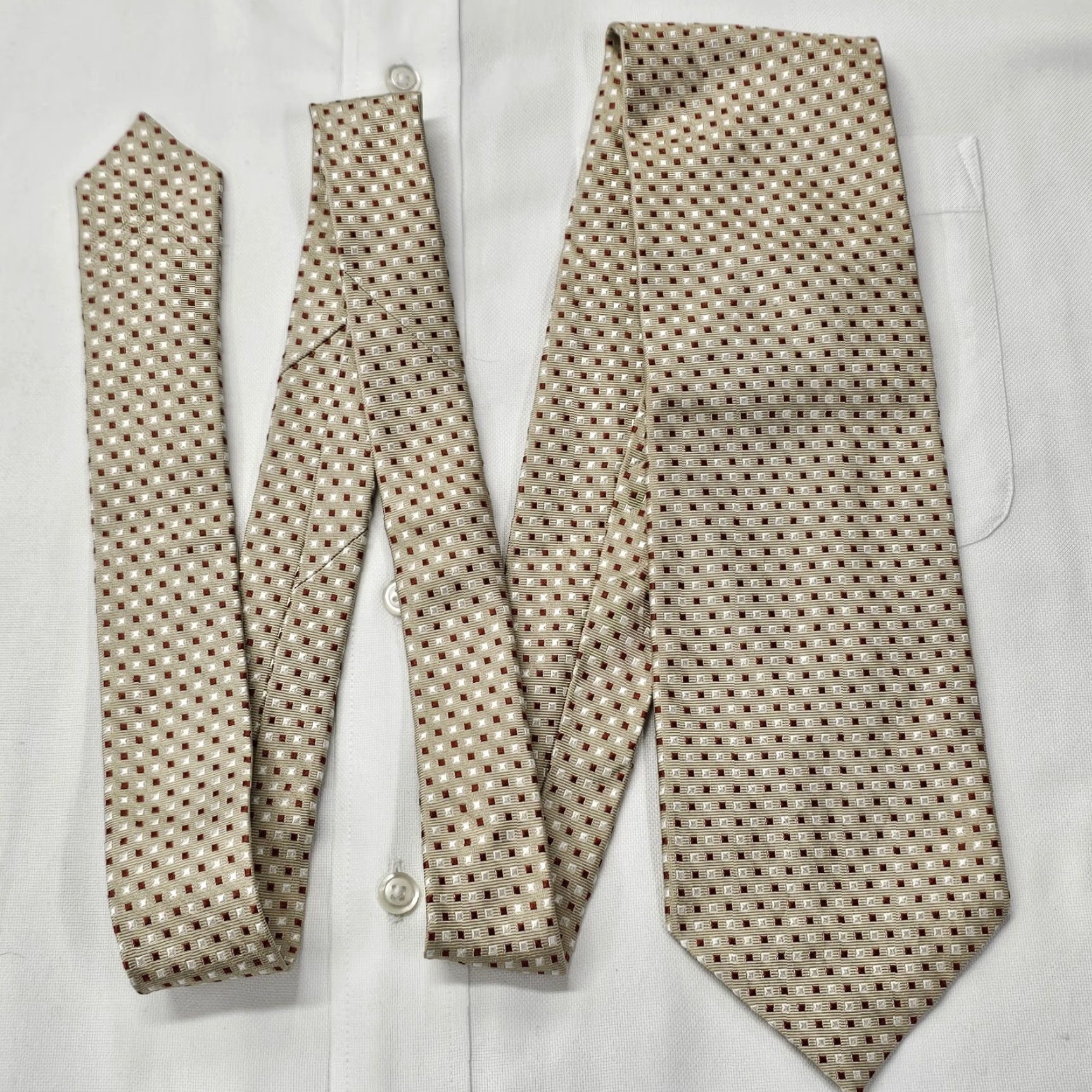 Ermenegildo Zegna Ermenegildo Zegna Tie Geometric Beige Squares 100% Silk Woven Long 59.5 x 3.75" Mens Size ONE SIZE - 2 Thumbnail