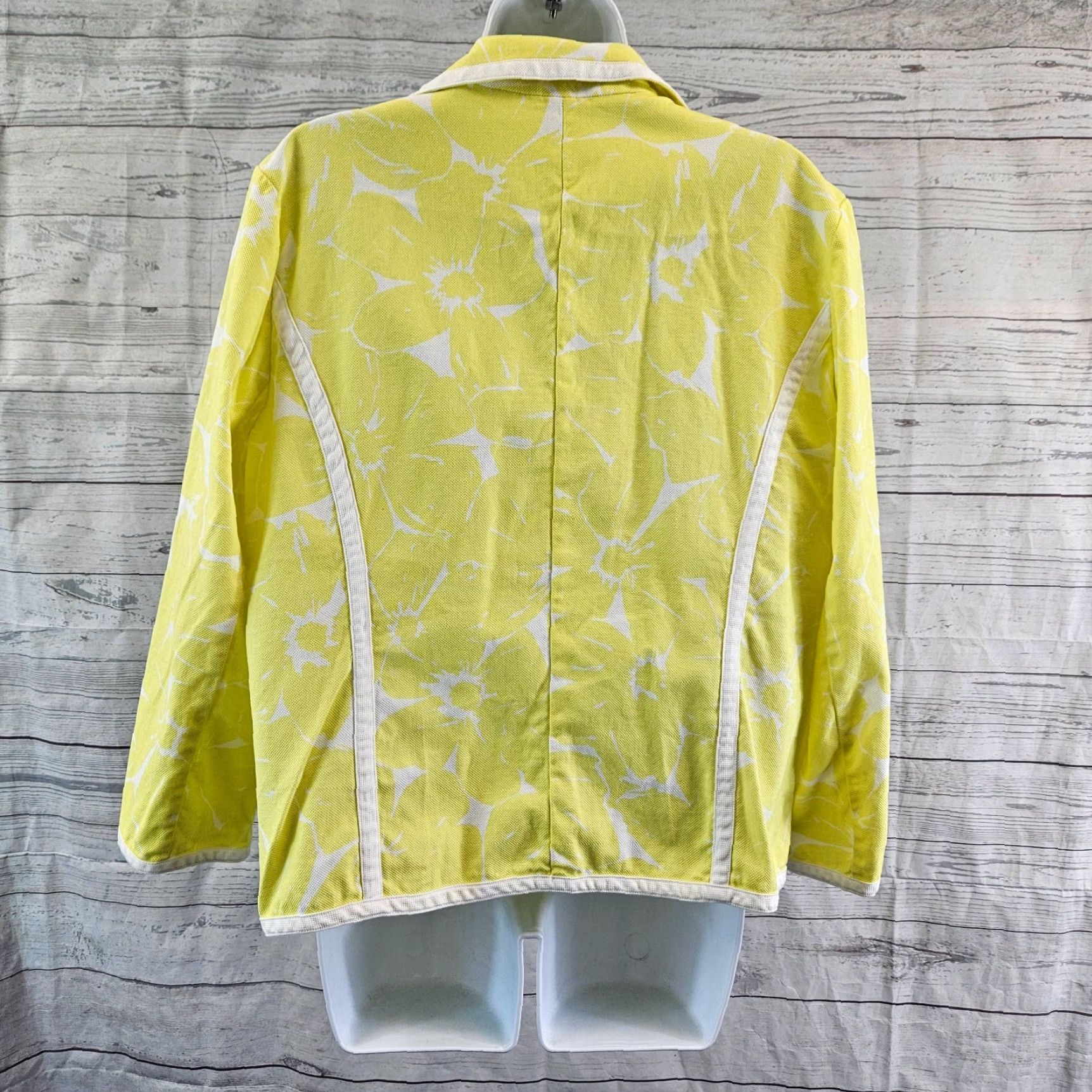 Vintage Chico's Womens Jacket Blazer XL Yellow White Floral Cotton Blend Open Front Shirt Women XL Floral Jacket Size XL / US 12-14 / IT 48-50 - 4 Thumbnail