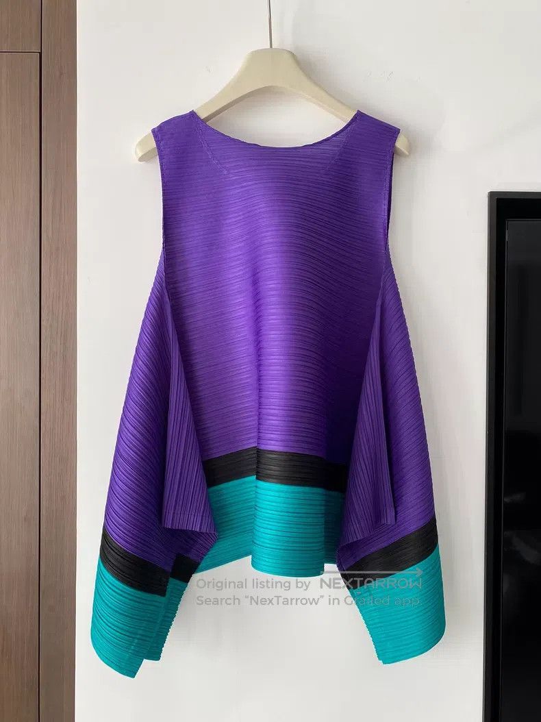 Issey Miyake Issey Miyake Purple Green Color Block Horizontal Stripe Ve Size L / US 10 / IT 46 - 2 Thumbnail