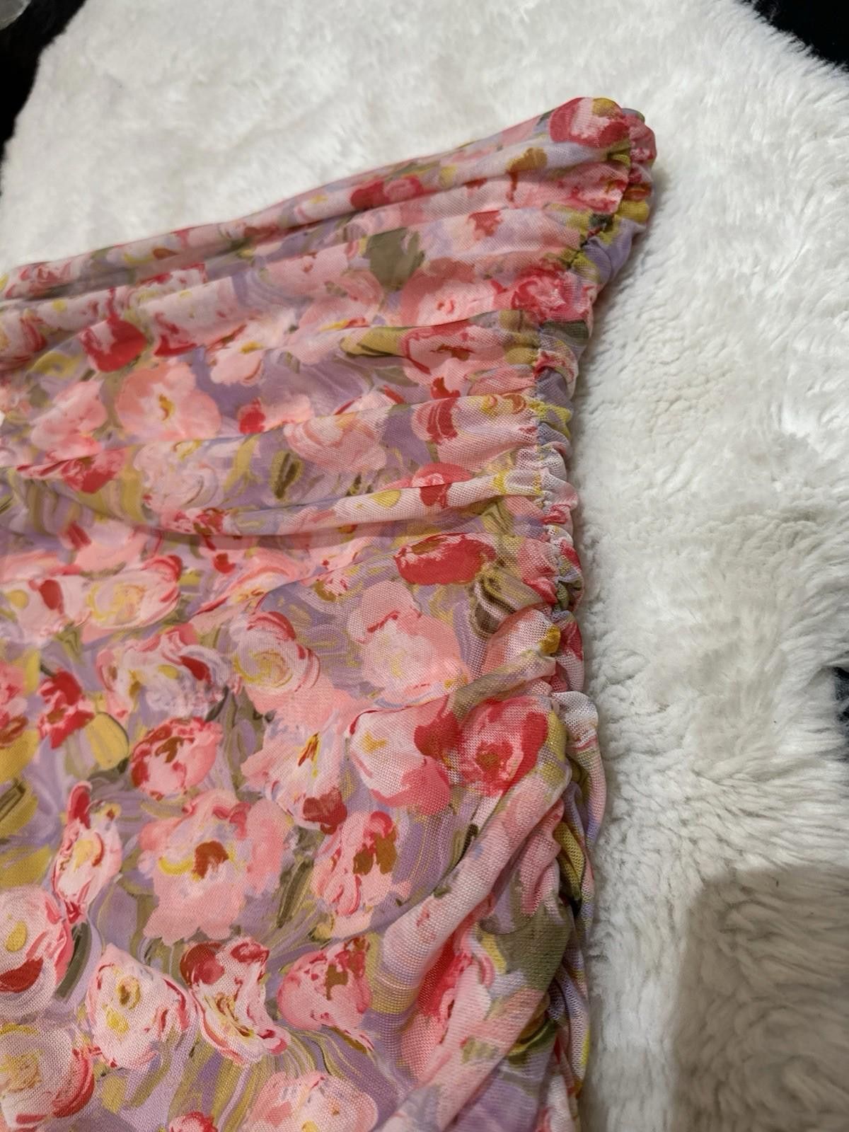 Zara Zara Pink Floral Tulle Asymetric Dress Size M / US 6-8 / IT 42-44 - 2 Thumbnail