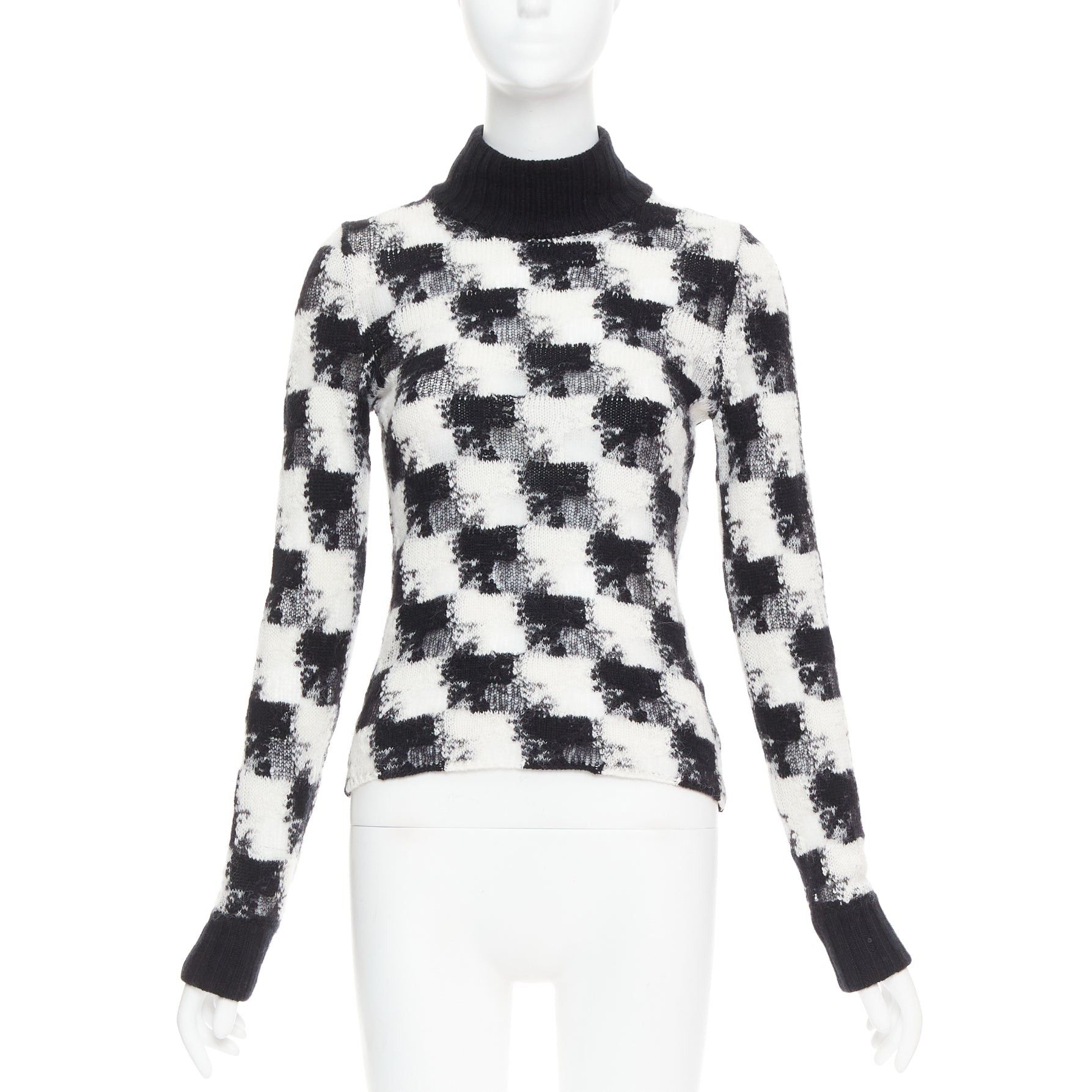 Dior DIOR ChecknDior black white cashmere check sheer turtleneck sweater FR34 XS Size XS / US 0-2 / IT 36-38 - 1 Thumbnail