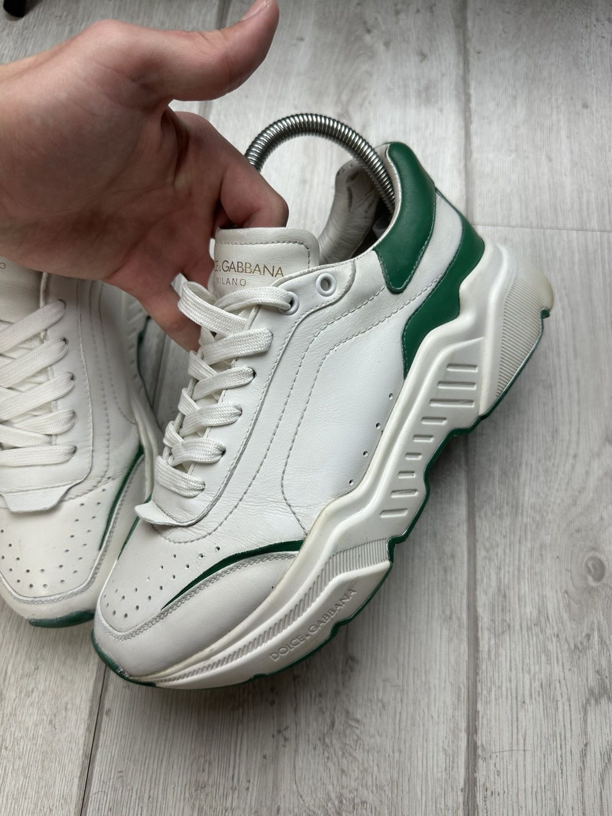 DOLCE GABBANA Daymaster Sneakers Mens White/Green Leather