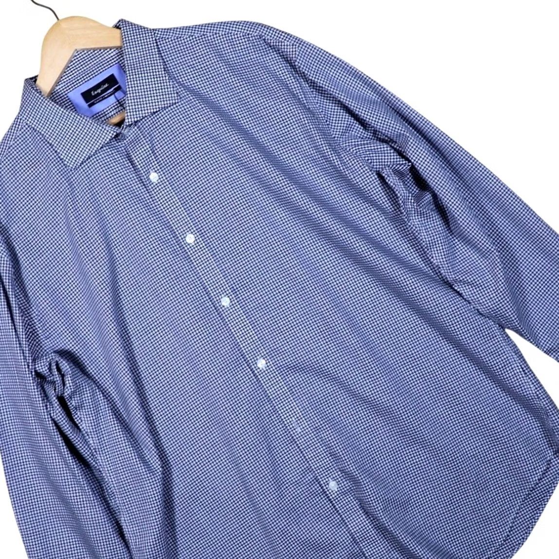 Vintage Esquire Dress Shirt Mens Slim Fit Gingham Blue White XXL 18-32/33 Non Iron Size 48R - 3 Thumbnail